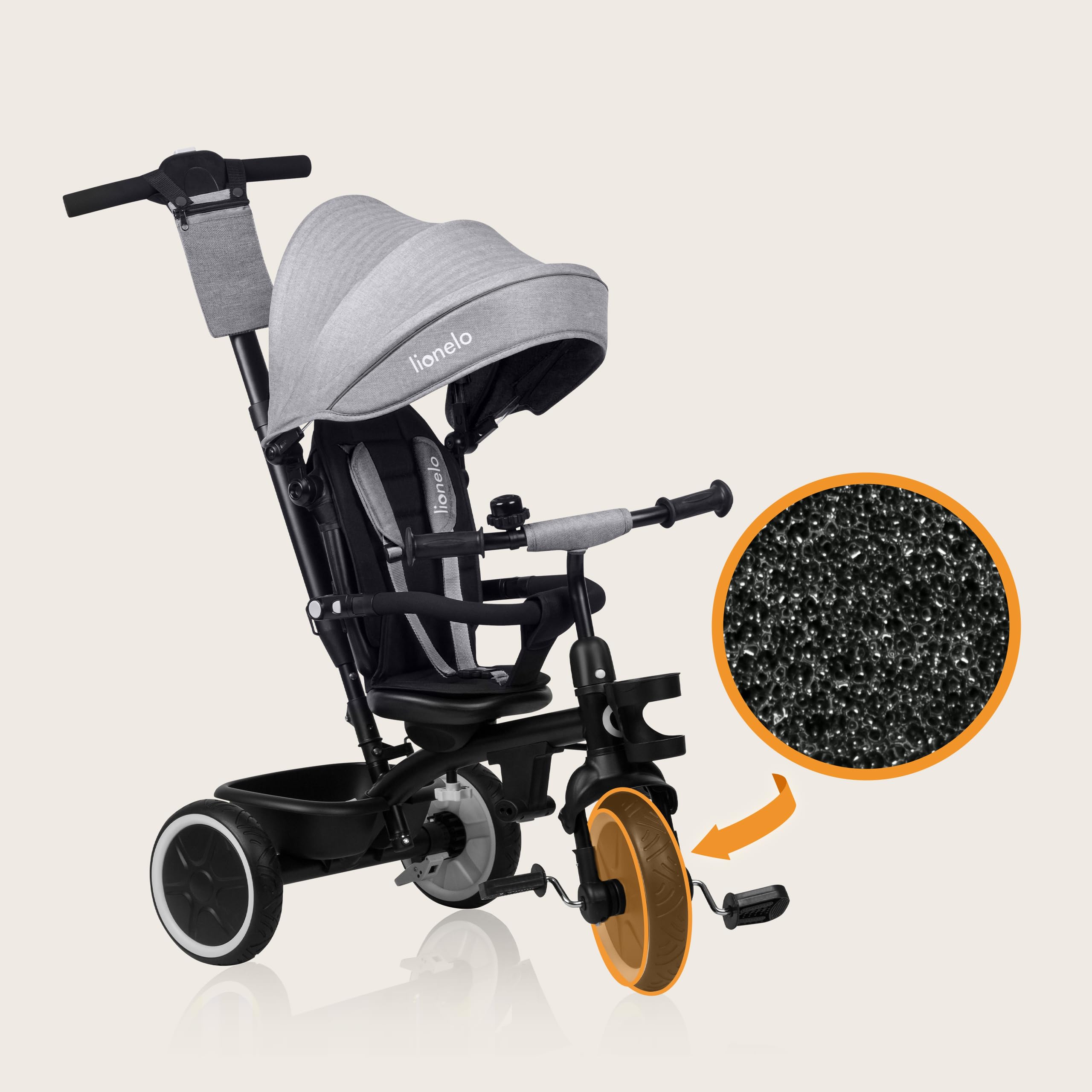 LIONELO Berry Multifunktionales Dreirad und Kinderwagen von 9 Monaten bis 5 Jahren bis zu 25 kg Große PU-Räder, Dreirad-Drehsitz 360° Montage ohne Werkzeug