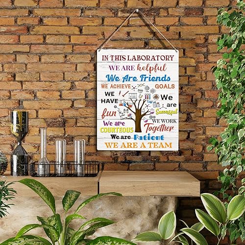 Miniatura 2 de Letrero colgante de madera de científicos, arte de aula de ciencias, decoración de biblioteca, 10 x 8 pulgadas