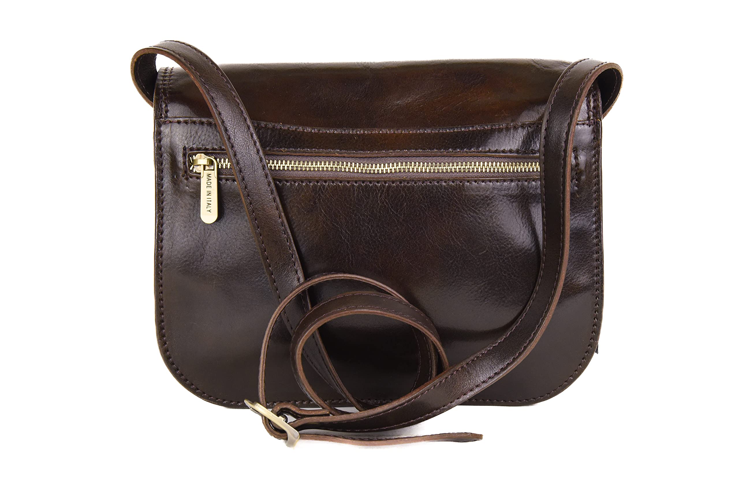 Bolso bandolera con solapa grande tres compartimentos auténtica piel italiana Tamponada a mano. Producto fabricado en Italia. Cierre de solapa y imán artesanos Toscanos. Marca I Fratelli Art. 5513,
