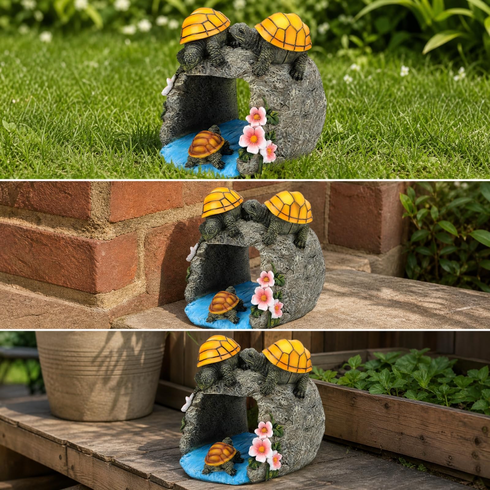 Statua a Forma di Testuggine con Luce Solare Decorativa Decorazione da Giardino con Rustico per Drenaggio Piovana, Serate All'aperto
