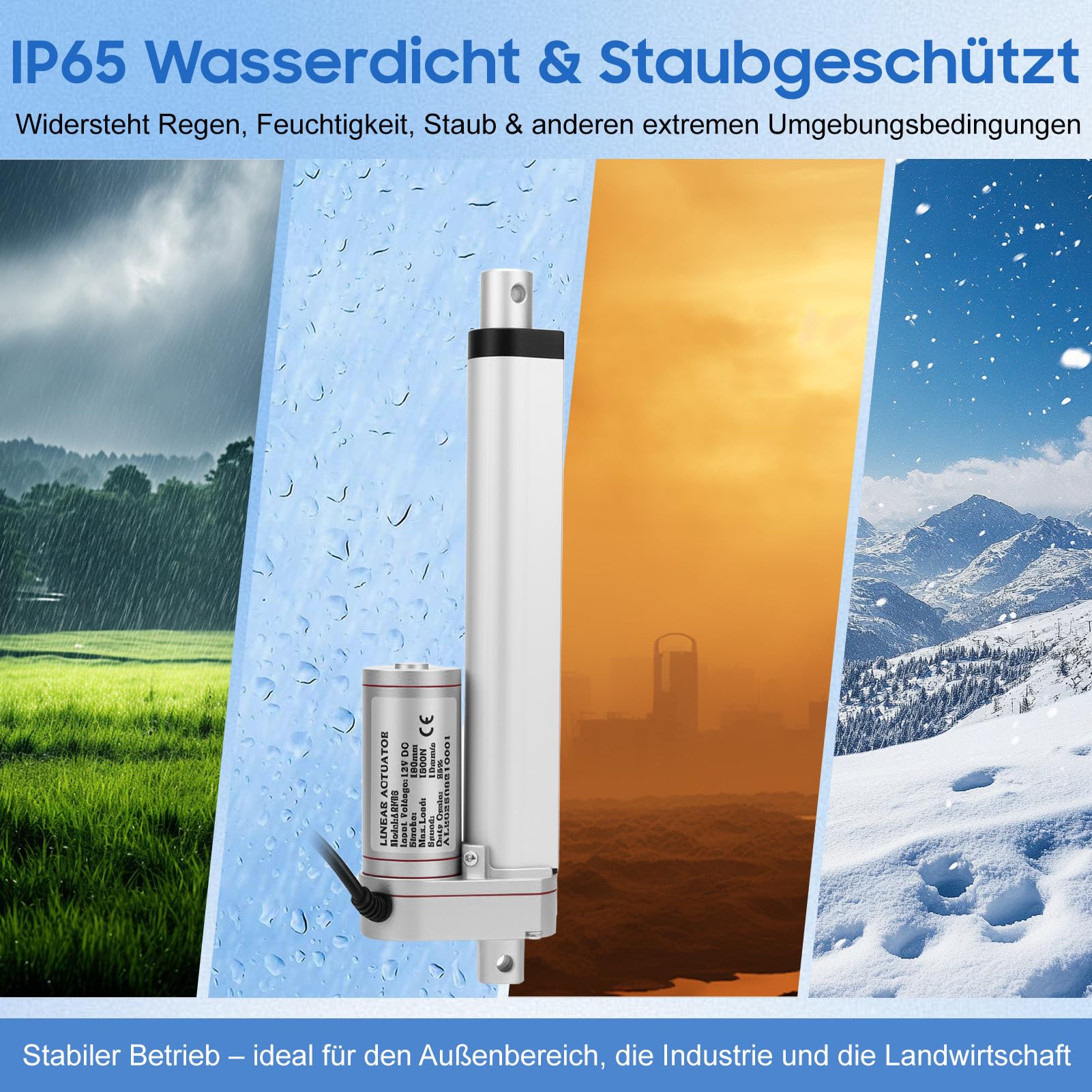 1500N Linearantrieb DC 12V Elektrozylinder Set IP65 10 mm/s Hubmotor 150 mm Fensteröffner