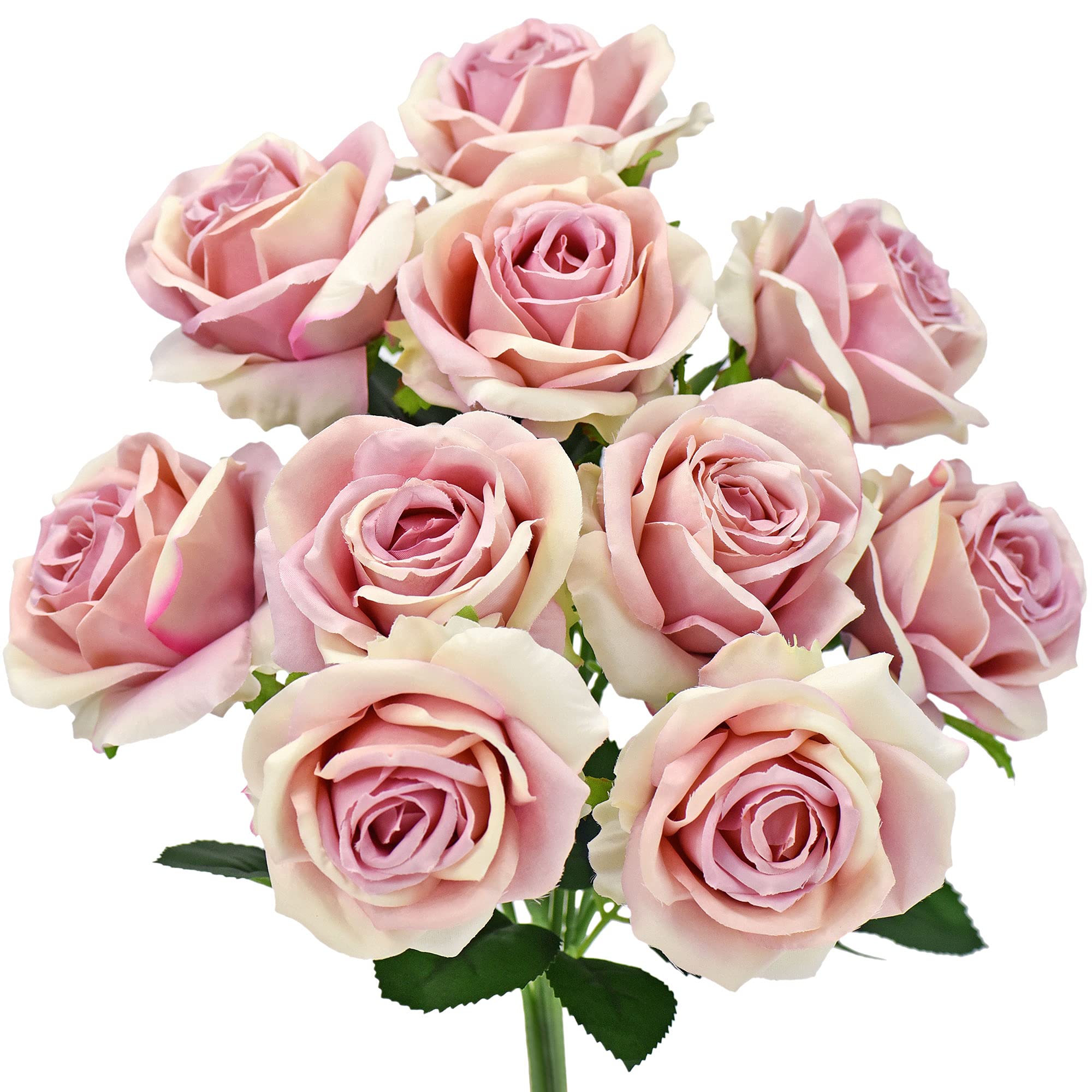 Fiveseasonstuff Dusty Pink 1 Bundle Full Bloom Rose Stems Artificial Flowers Silk Roses Bouquet (Dusty Pink)