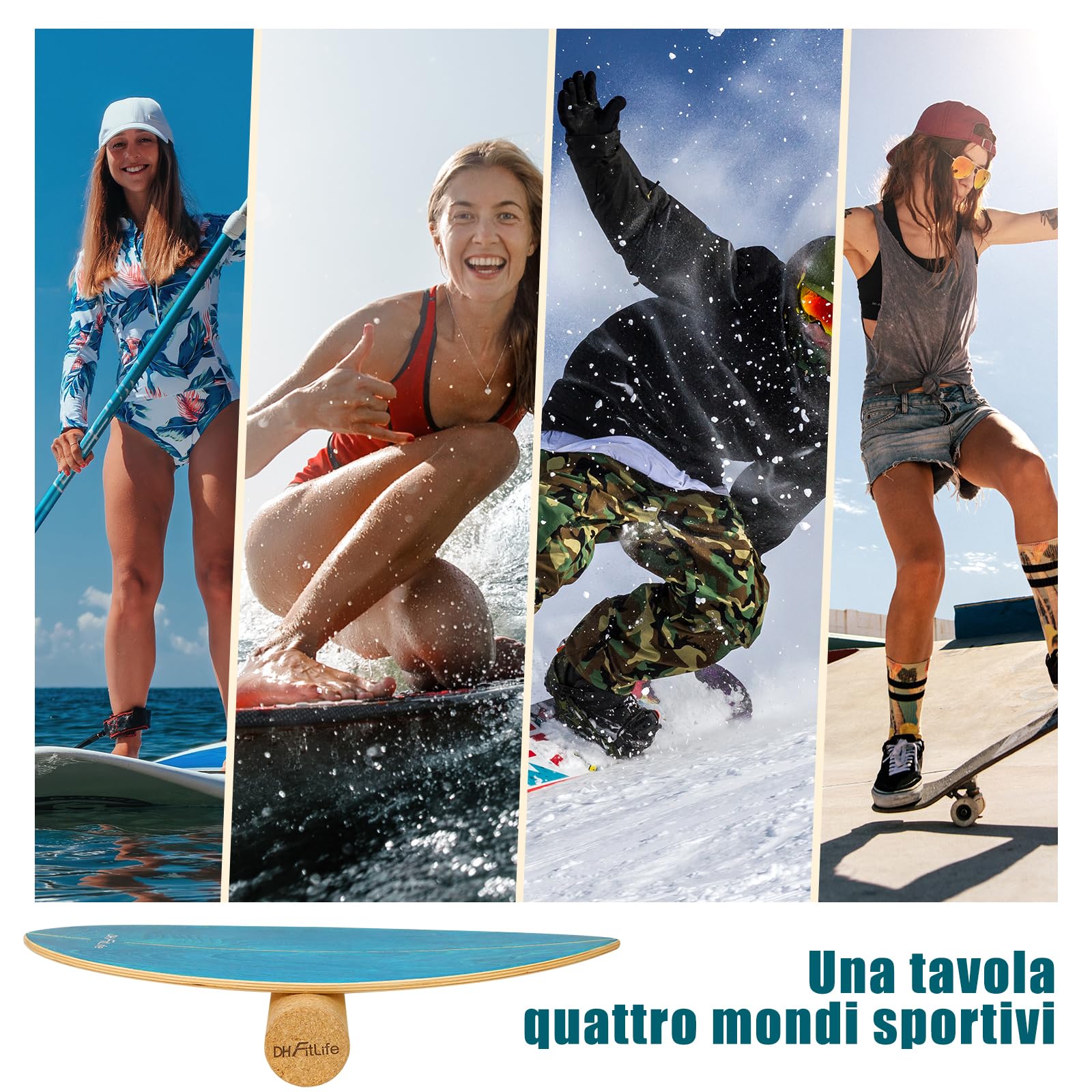 DH FitLife Balance Board in Legno Massello | Tavola da Surf Indoor con Forma Rocker | Tavola da Equilibrio Oscillante per Adulti | Divertimento e Allenamento a Casa