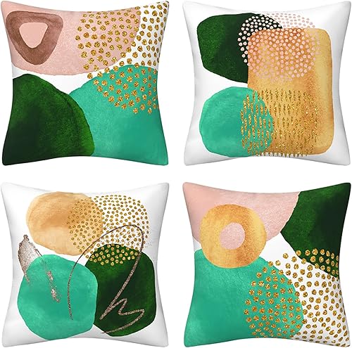Miniatura 1 de Juego de 4 fundas de almohada color verde azulado turquesa y azul, 18 x 18 pulgadas, fundas de almohada suaves con acento aguamarina para sofá,