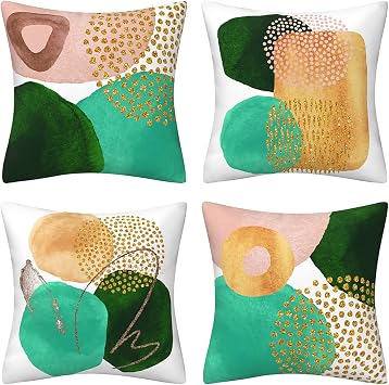 Drmstow Boho & Mid-Century Modern Throw Pillow Covers18x18 Inch Set of 4- Colorful Geometric Pillow Cushions for Couch, Bed, Sofa & Home Decor Teal/Mustard/Blue/Green