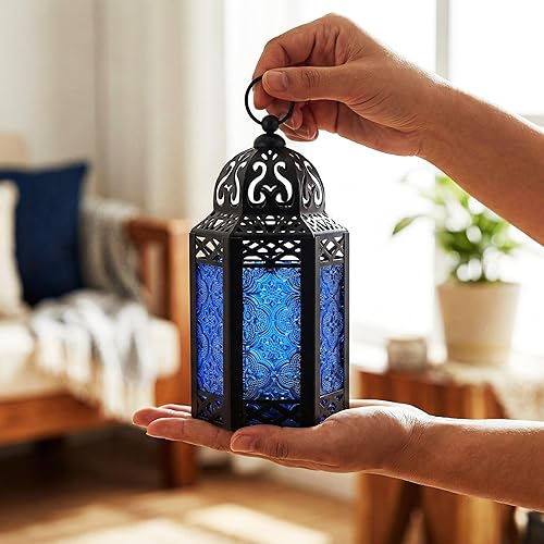 Miniatura 7 de VELA LANTERNS Farol portavelas marroquí decorativo de metal negro de 8.5 pulgadas, interiorexterior, decoración del hogar, patio, bodas, decoración