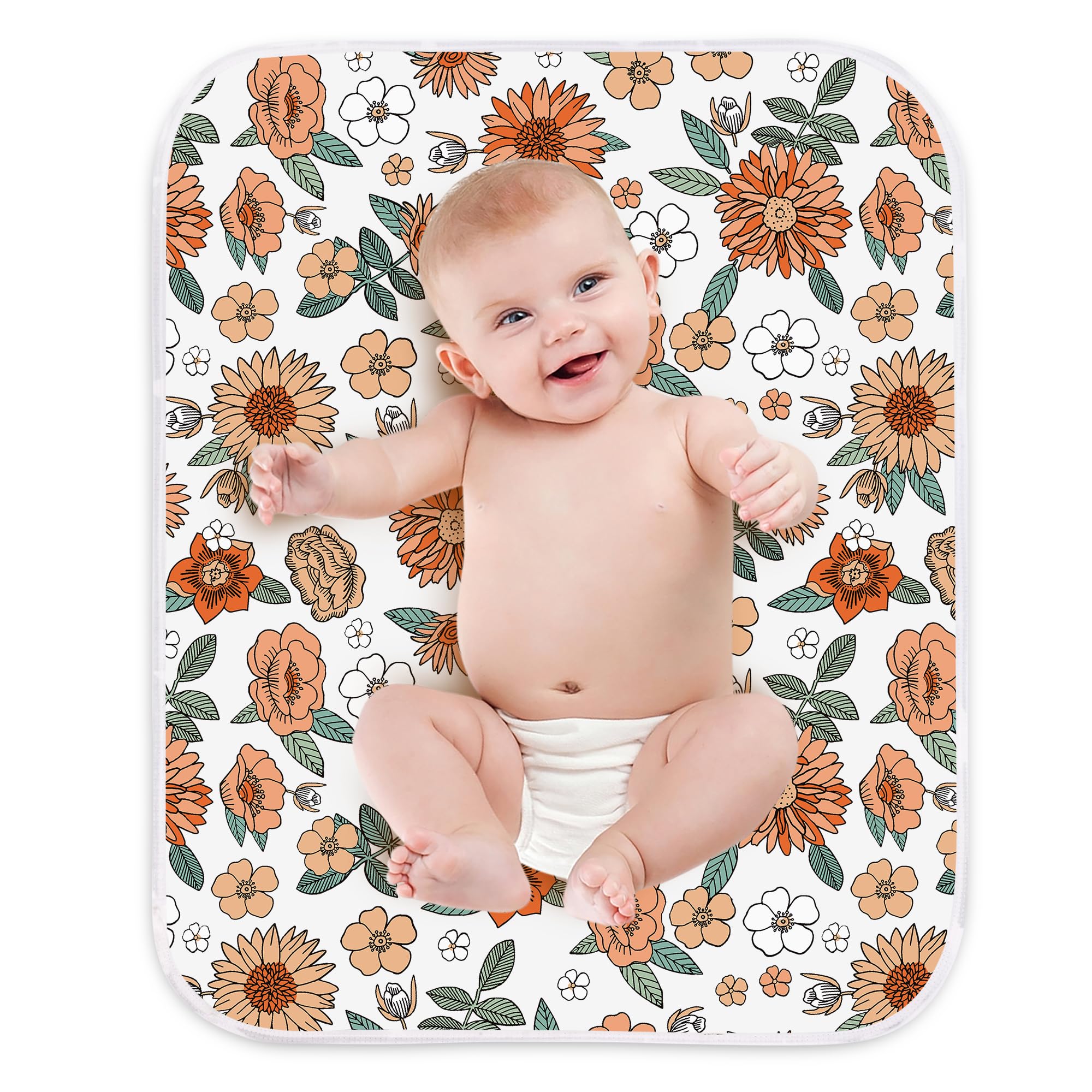 Diaper Changing Pads for Baby, Flower Change Mat, 3Layers Waterproof Change Pad Foldable Absorbent Mats for Women, Reusable Incontinence Underpads for