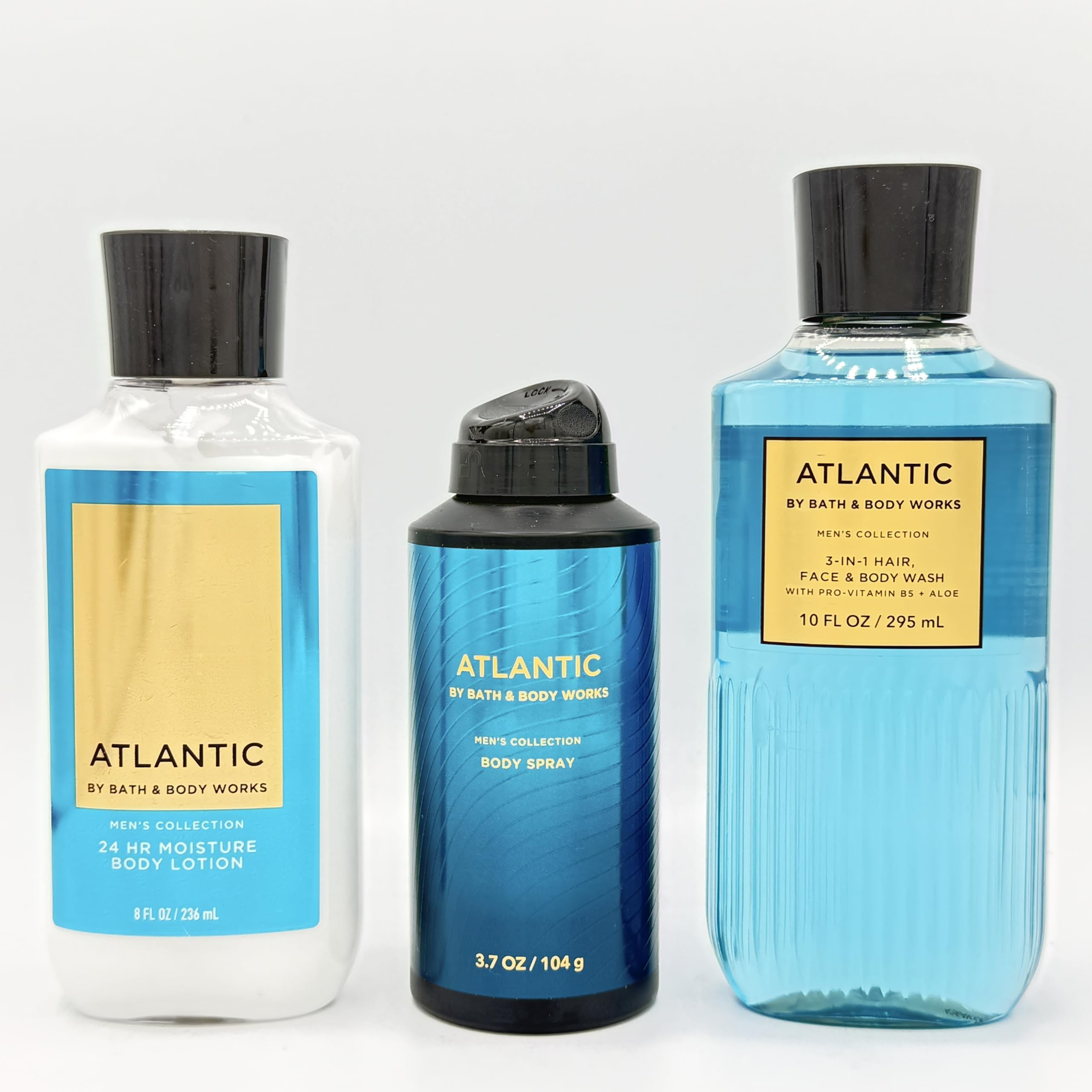 Atlantic Men's 3-Piece Bath Bundle | Body Lotion, Body Spray and 3-in-1 Body Wash