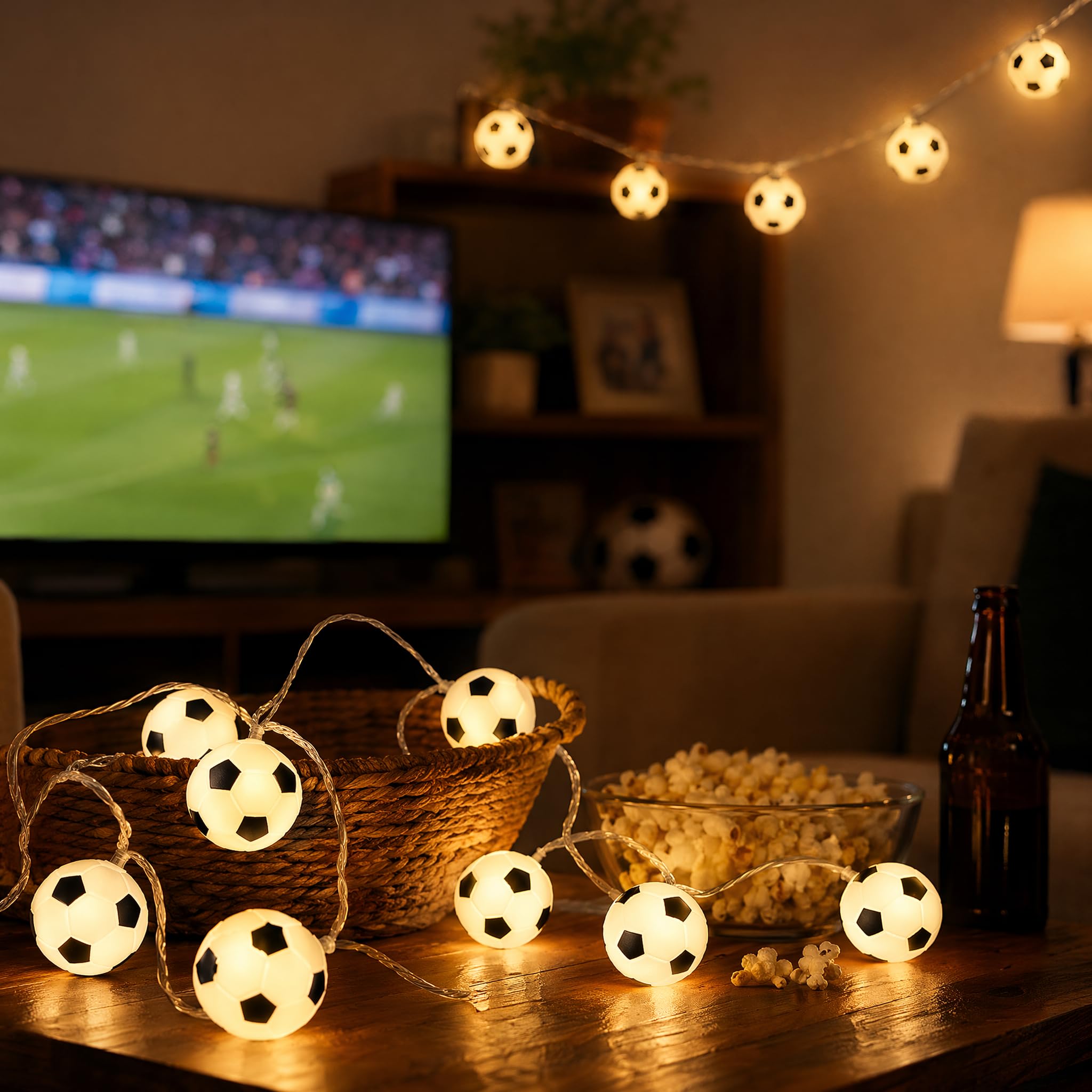Vauxe 1.5M 10 LED Football String Lights Battery Operated Soccer Shaped Fairy Lights for Indoor Outdoor Football Party Decorations Boys Bedroom Accessories Home Garden Ambience