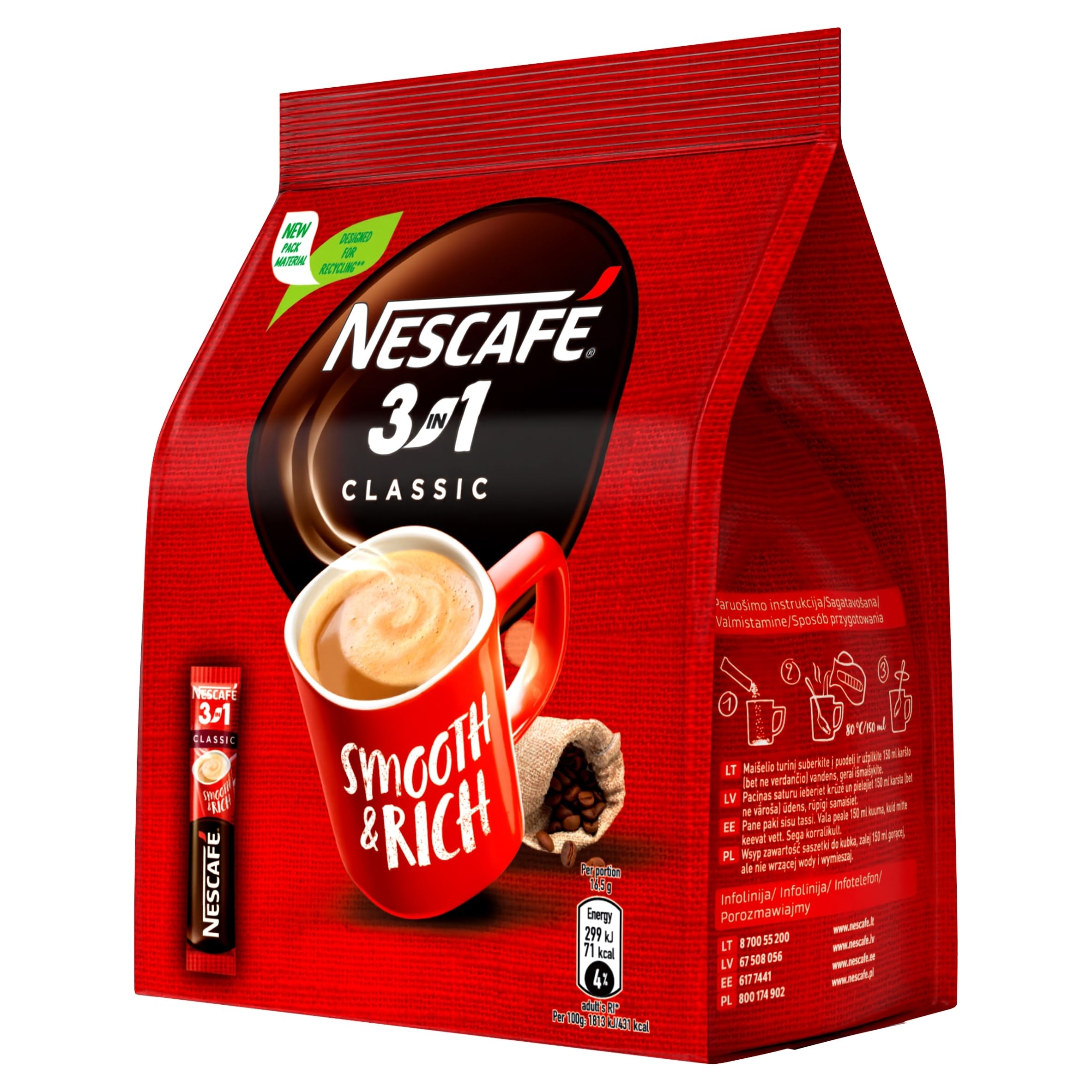 NESTLE Instant Coffee Nescafé Classic 3 w 1 (torba, 10 x 16,5 g)