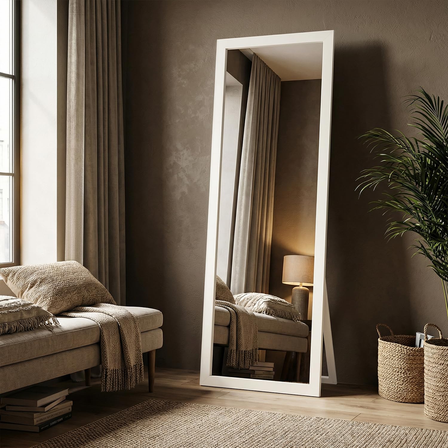 ABOUT SPACE Cheval Mirror for Wall - 5 Feet Unbreakable Mirror for Bedroom | Full Length Tempered Glass with Stand Sturdy MDF Frame Vertical Display for Living Room, Bedroom - White-picture-20