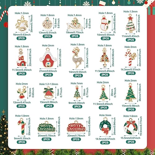 Miniatura 7 de KISSITTY 40 dijes de esmalte de Navidad para hacer joyas, diamantes de imitación de cristal, árbol de reno, corona, campana, copo de nieve, muñeco