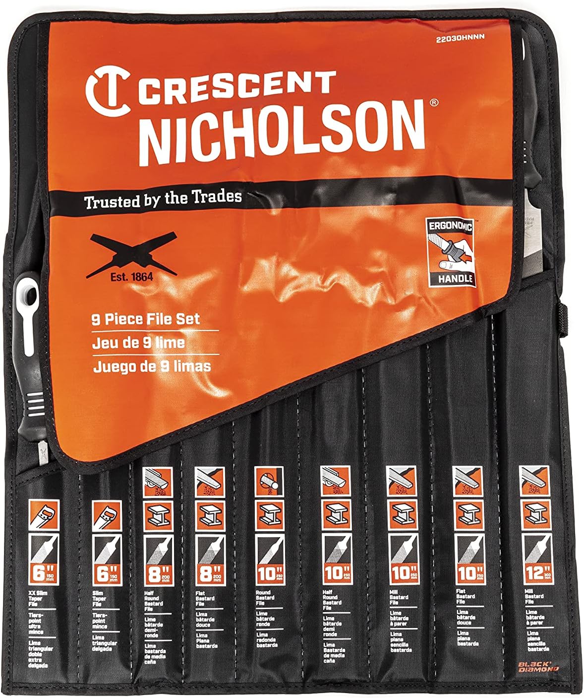 Hottest Sale Crescent Nicholson 9 Pc. 6, 8, 10 & 12 Maintenance File Set with Ergonomic Handles - 22030HNNN, Multicolor, One Size