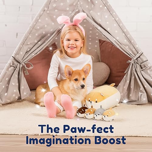 Miniatura 2 de Shiba Inu - Diferentes mamás animales de peluche con 4 bebés en su barriga peluche de anime Corgi y Akita Kawaii en forma de perro suave almohada