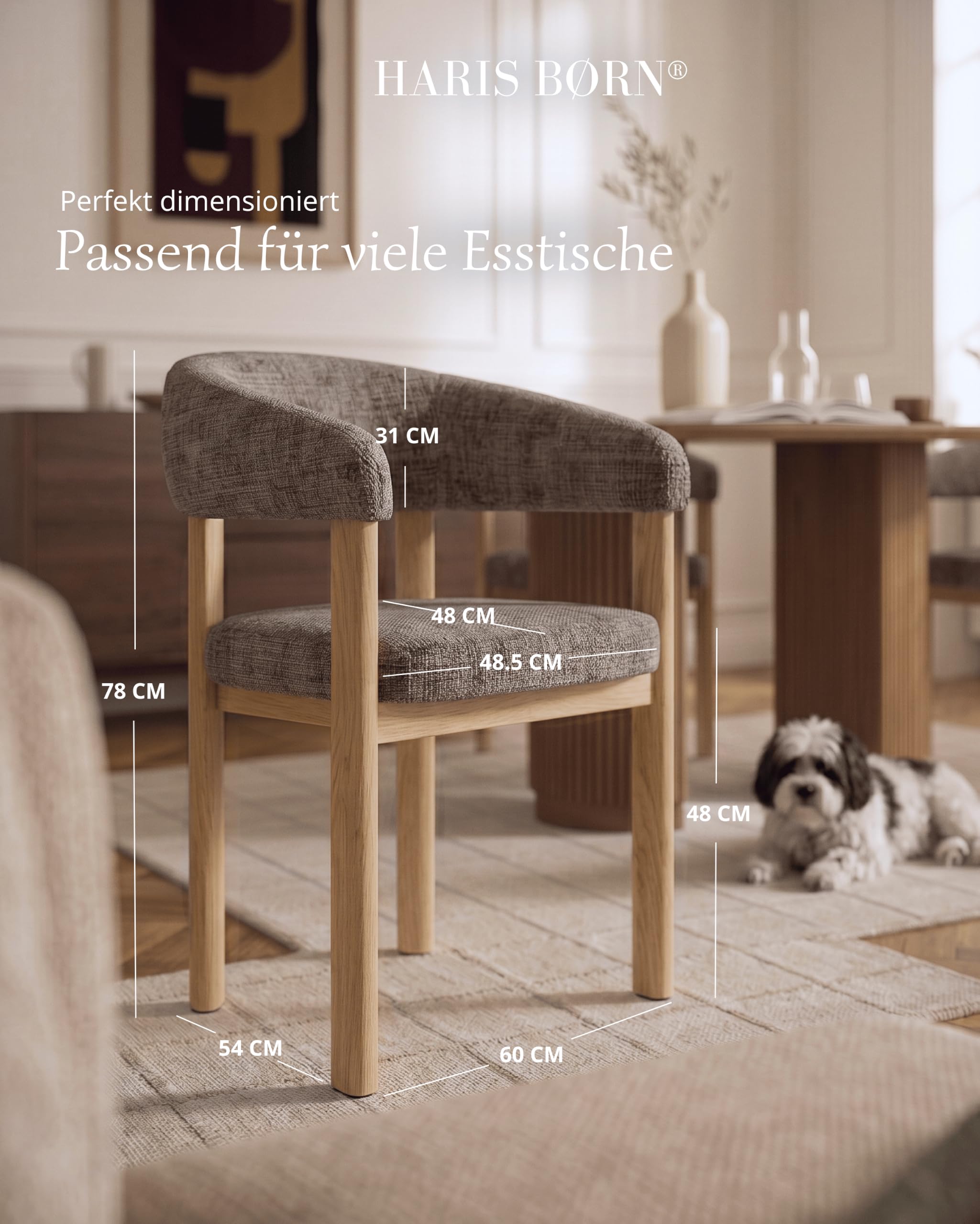 Esszimmerstühle (2er Set) Braun mit Armlehne - Polsterstuhl aus Eiche - Stühle Esszimmer, Esstisch Stühle, Essstühle & Küchenstühle - Esszimmerstuhl 30 Tage testen