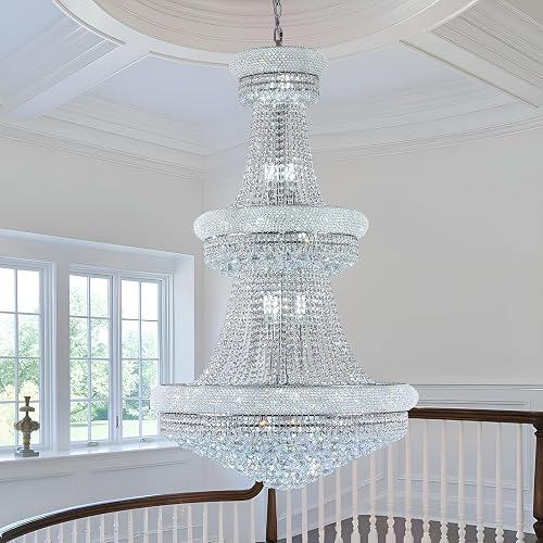 31 Lights Chrome Finish Large Empire Crystal Chandelier - Three-Tier,