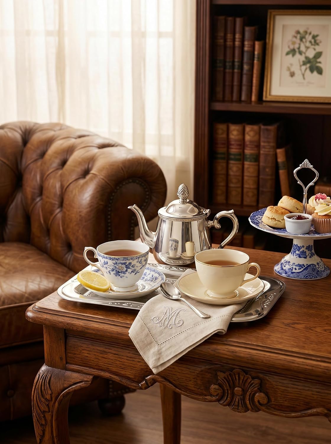 4 Pack Silver Serving Trays, Lightweight Vintage Tea Display Tray