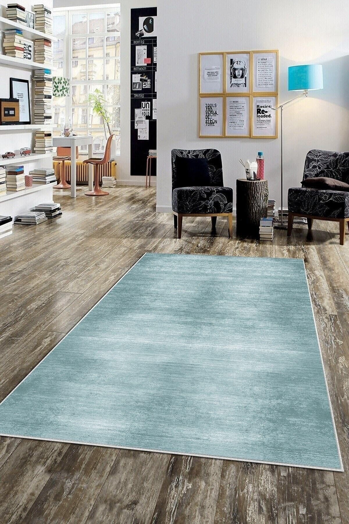 Pelangi Turkuaz Batik Desen Renk Geçişli Yıkanabilir Kaymaz Taban Leke Tutmaz Modern Salon Halısı Ve Yolluk, Turkuaz 100 x 250, 74571087100250728