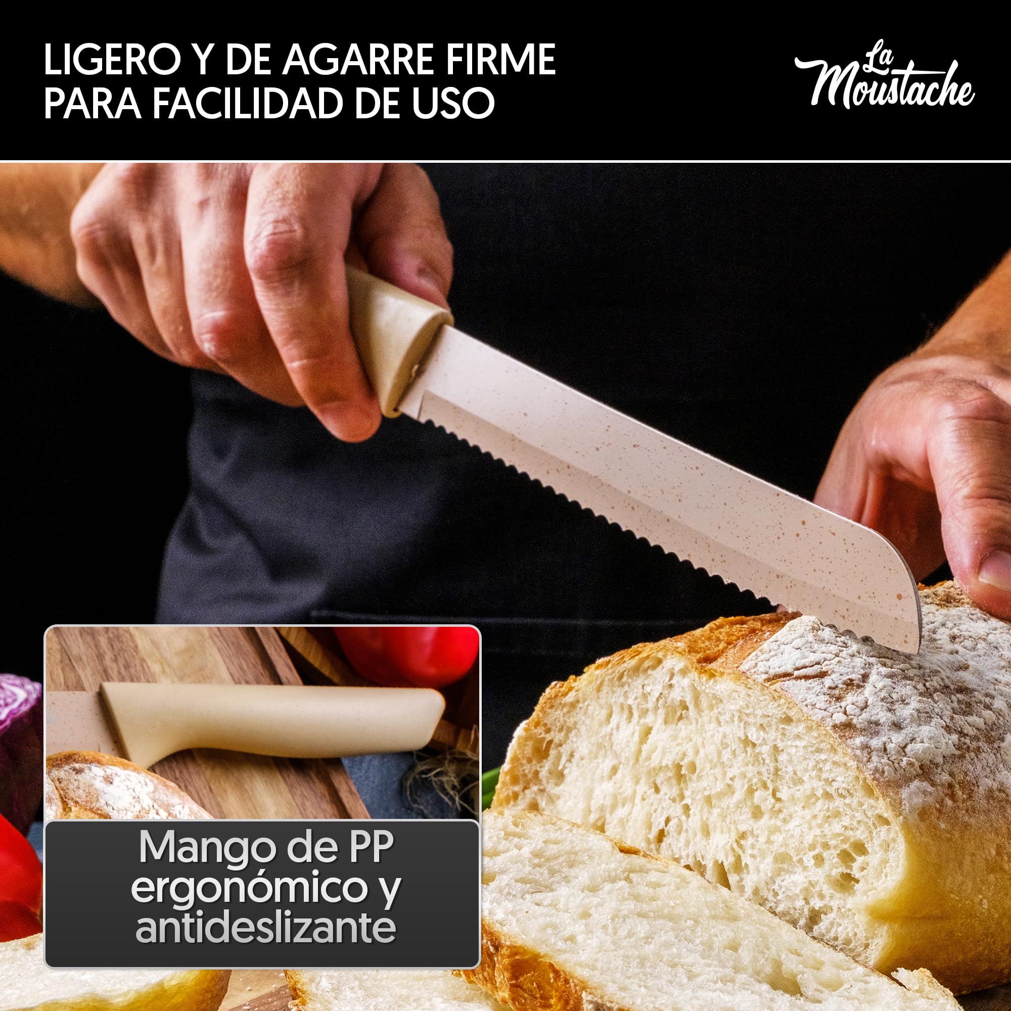 La Moustache Set de Cuchillos de Cocina Profesionales 6 Piezas Acero Inoxidable Antiadherente
