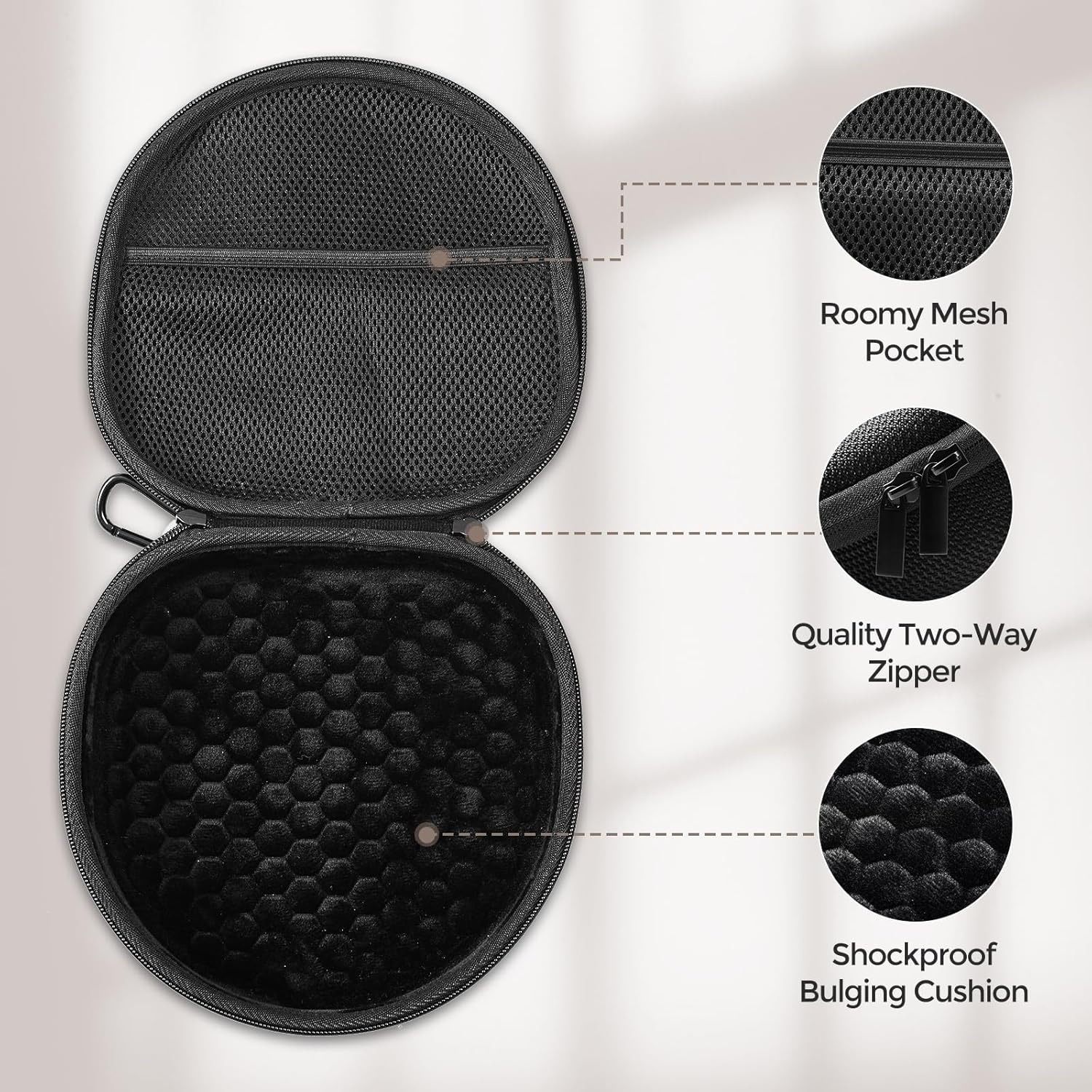 ProCase Hard Carrying Smart Case for New AirPods Max/AirPods Max 2, Headphone Travel Case with Sleep Mode Cover & Mesh Pocket, Protective Portable Shell Storage Bag - Black