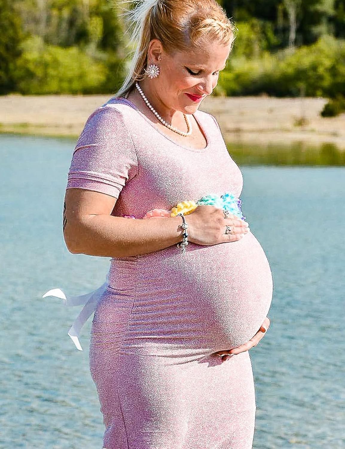 KIM S Maternity Dress Bodycon Dresse for Special Occasions Pink Small