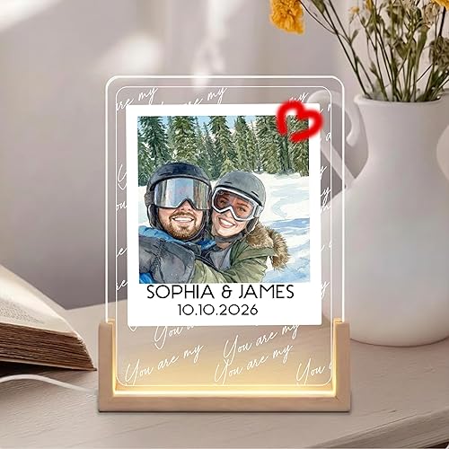 Miniatura 3 de FAMITRENDZ Luz LED personalizada con regalos de fotos para parejas, marco de fotos de retrato de pareja, regalos de aniversario para marido y
