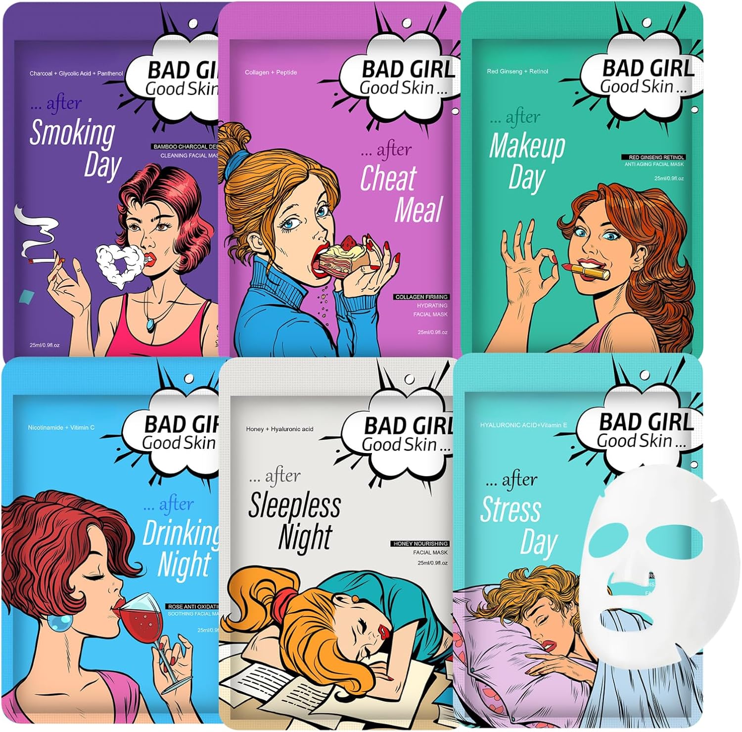 Face Masks Skincare,Hydrating Sheet Mask,Pamper Gifts for Women,Moisturizing Collagen Facial Mask,Daily Care Sheet Face Mask,Skin Care Gifts Set for Girls,Mothers Day Gifts,Face Mask Set in 6Pcs