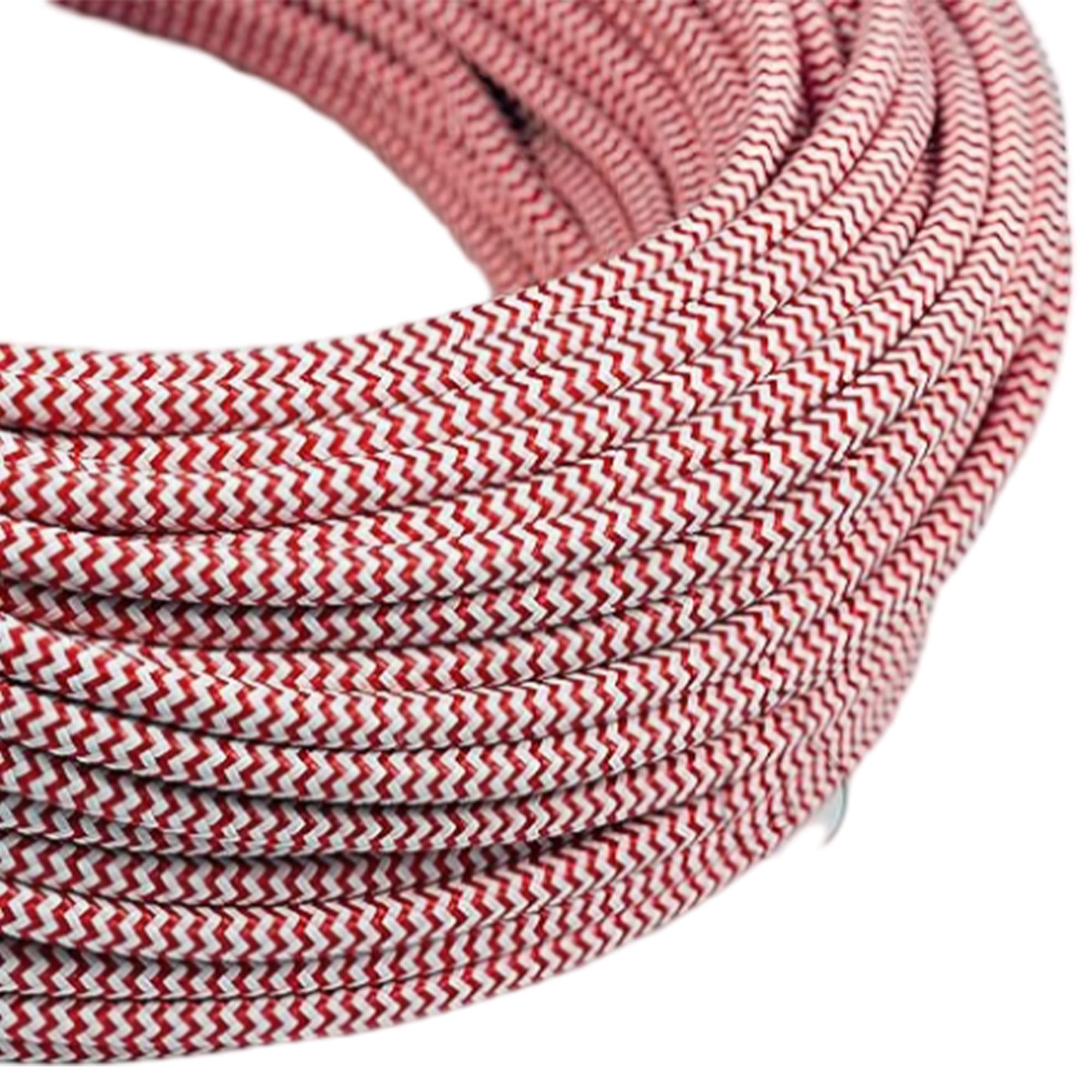 LEDSone 5 Meters Red_White Vintage Colour Braided Flexible Cable, 3 Core Round Fabric Electrical Cable Wire for Multiple uses in Lamps, Old Antique Lamp, Pendants Lights, Other Appliances
