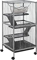 PawHut 4-Tier Rolling Ferret Chinchilla Cage with Hammock, Removable Tray - Spacious Metal Habitat for Sugar Gliders, Gray