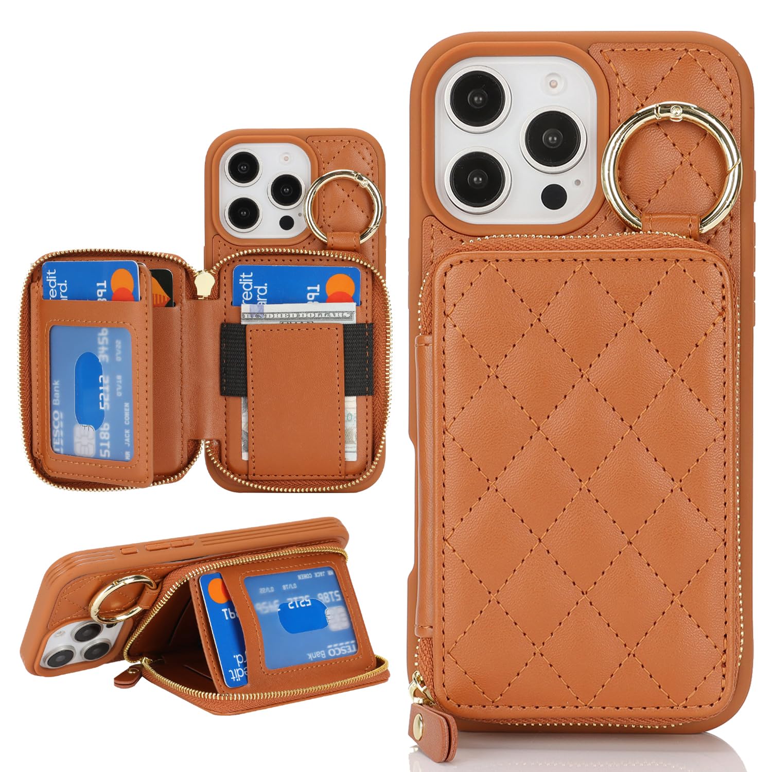 Hamany for iPhone 16 Pro Case Wallet with Card Holder,for iPhone 16 Pro Phone case Wallet with Zipper with Slot Kickstand Stand Case for Women and Man