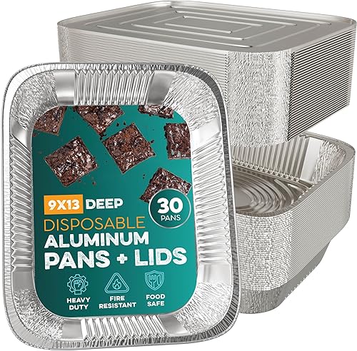 Miniatura 10 de Sartenes de aluminio de 9 x 13 pulgadas (paquete de 45) bandejas de papel de aluminio  Sartenes desechables para hornear, asar a la parrilla, asar,