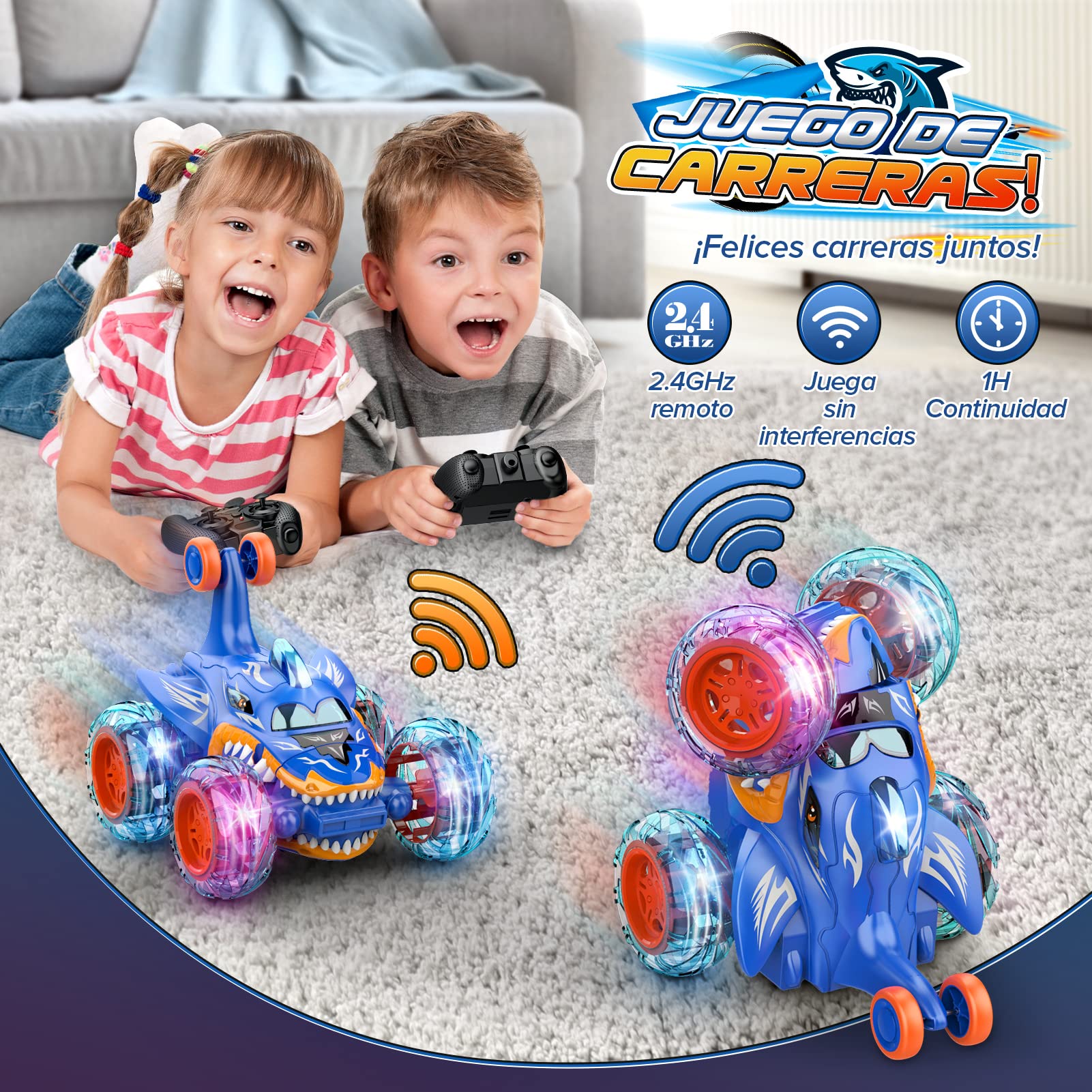Dislocati Coche Teledirigido, 2.4GHz 4WD LED Coche RC Monster Truck, Juguetes & Regalos para Niños (Azul)