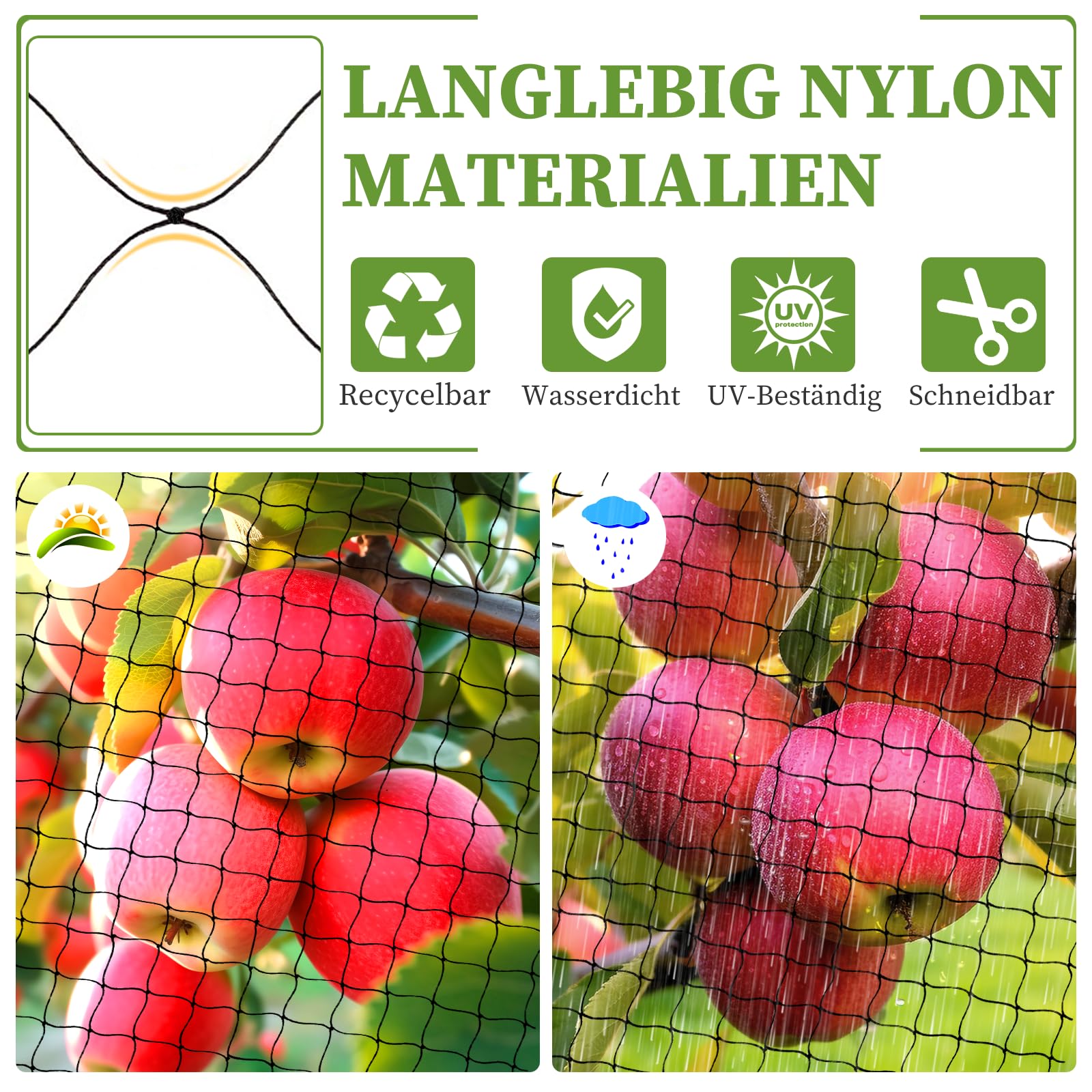15m x 15m Vogelschutznetz, Vogelnetz mit 2.5cm Feinmaschig für Gartennetz, Teichnetz als Katzennetz für Balkon, UV-beständig Obstbäumenetz Laubnetz mit 6 Bodenanker