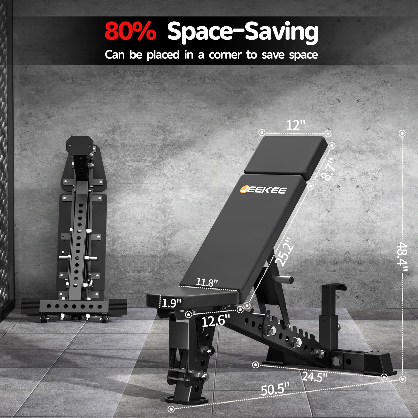 JEEKEE Adjustable Weight Bench, 40" Extended Backrest for Tall Lifters up to 6'5", 1300LBS Weight Capacity and 44 Adjustable Positions Bench for Garage and Home Gym Workouts