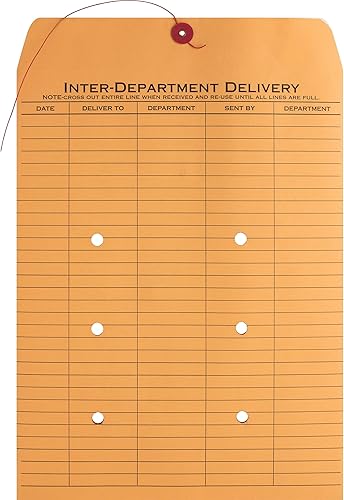Sobre interdepartamental, de dos caras, 10 x 13 pulgadas, cierre de cuerda roja con botón, papel kraft - 10 sobres