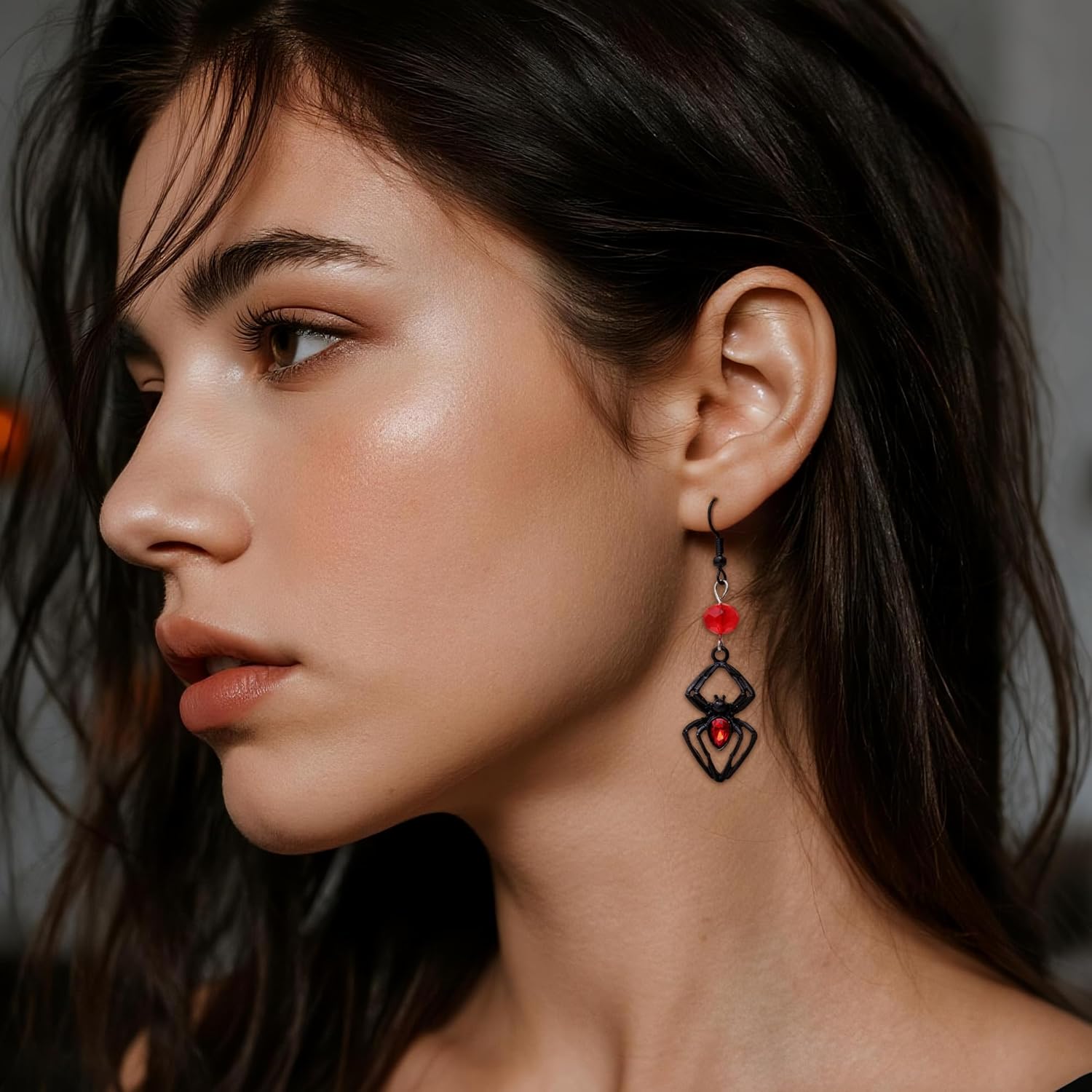 Jean Beau Goth Halloween Black Spider Web Bat Dangle Earrings for Women, Sparkly Red Green Rhinestone Punk Drop Earring Gothic Accessories Jewelry Gift - Image 2