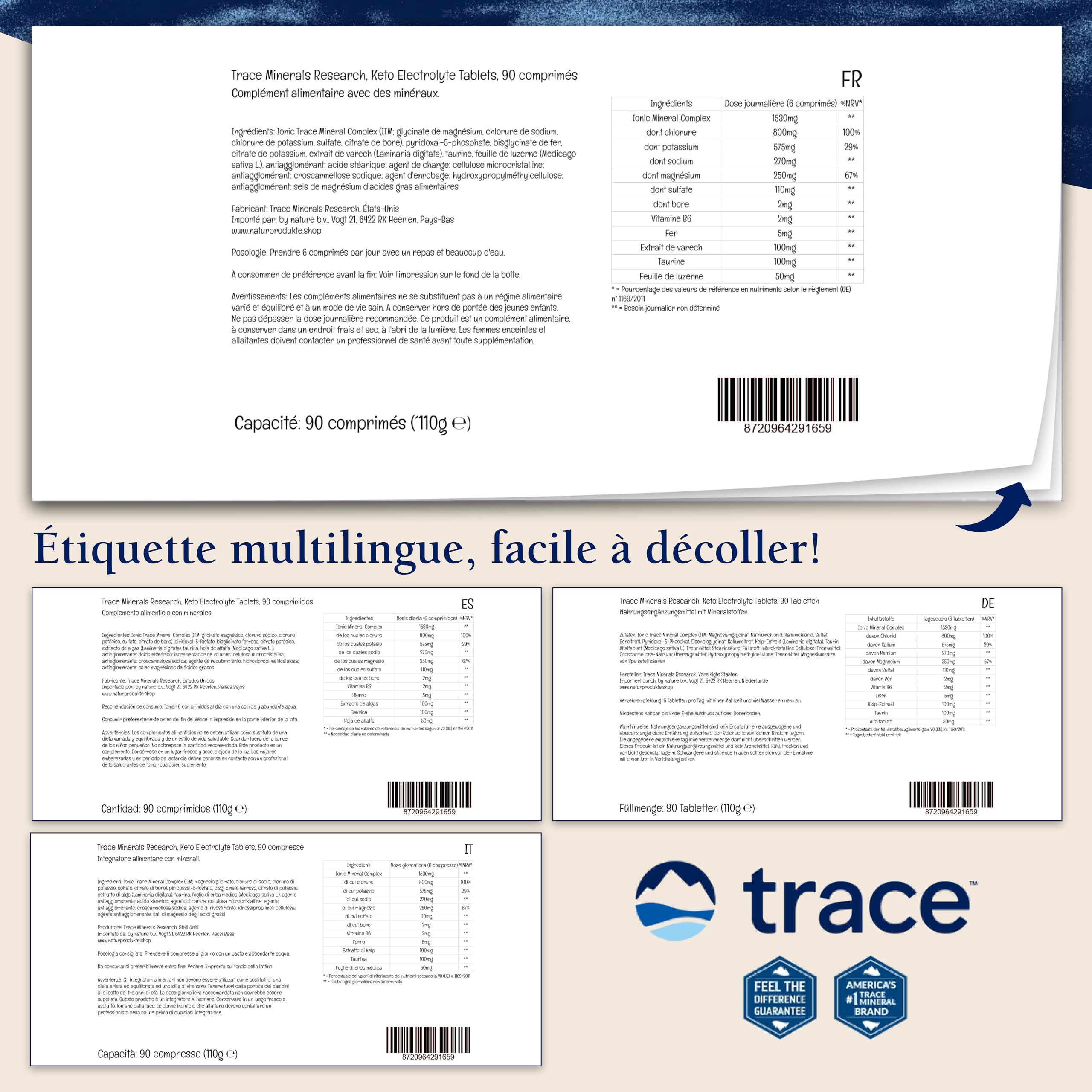 Trace Minerals Research, Keto Electrolyte Tablets (Comprimés d'Électrolytes), 90 Comprimés végétaliens, Végétarien, Sans Gluten, Sans Soja, Sans OGM