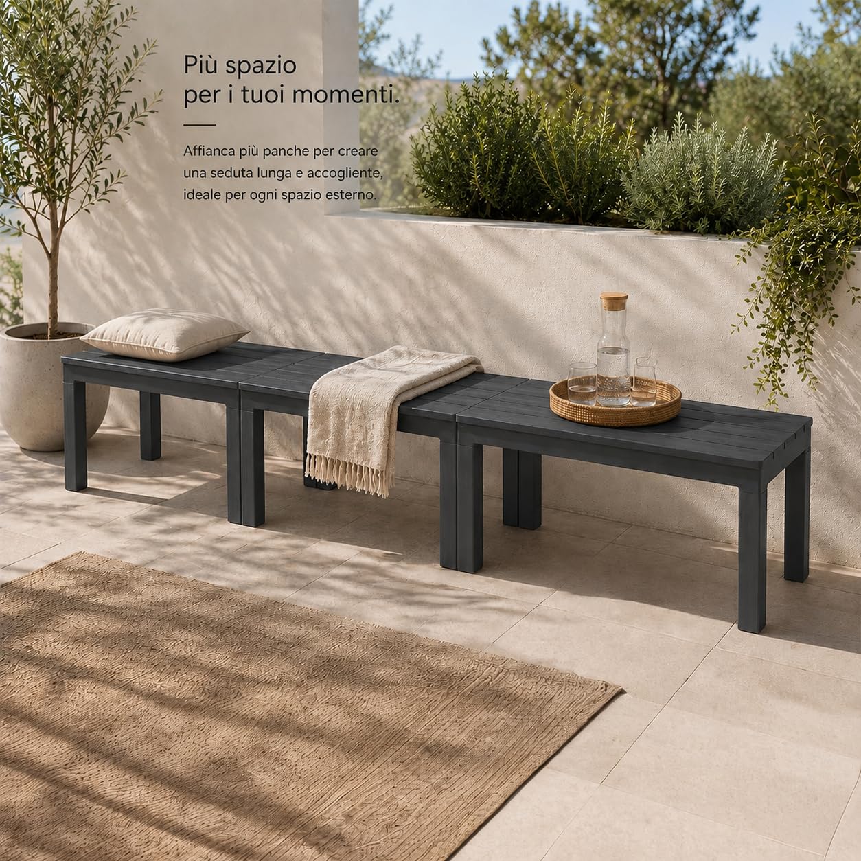 Maury' Tavolino/Seduta doppio utilizzo Timor in Polipropilene da Esterno, Dimensioni 60x38x45 cm per Relax all'Aperto, Comfort e Stile (Antracite)