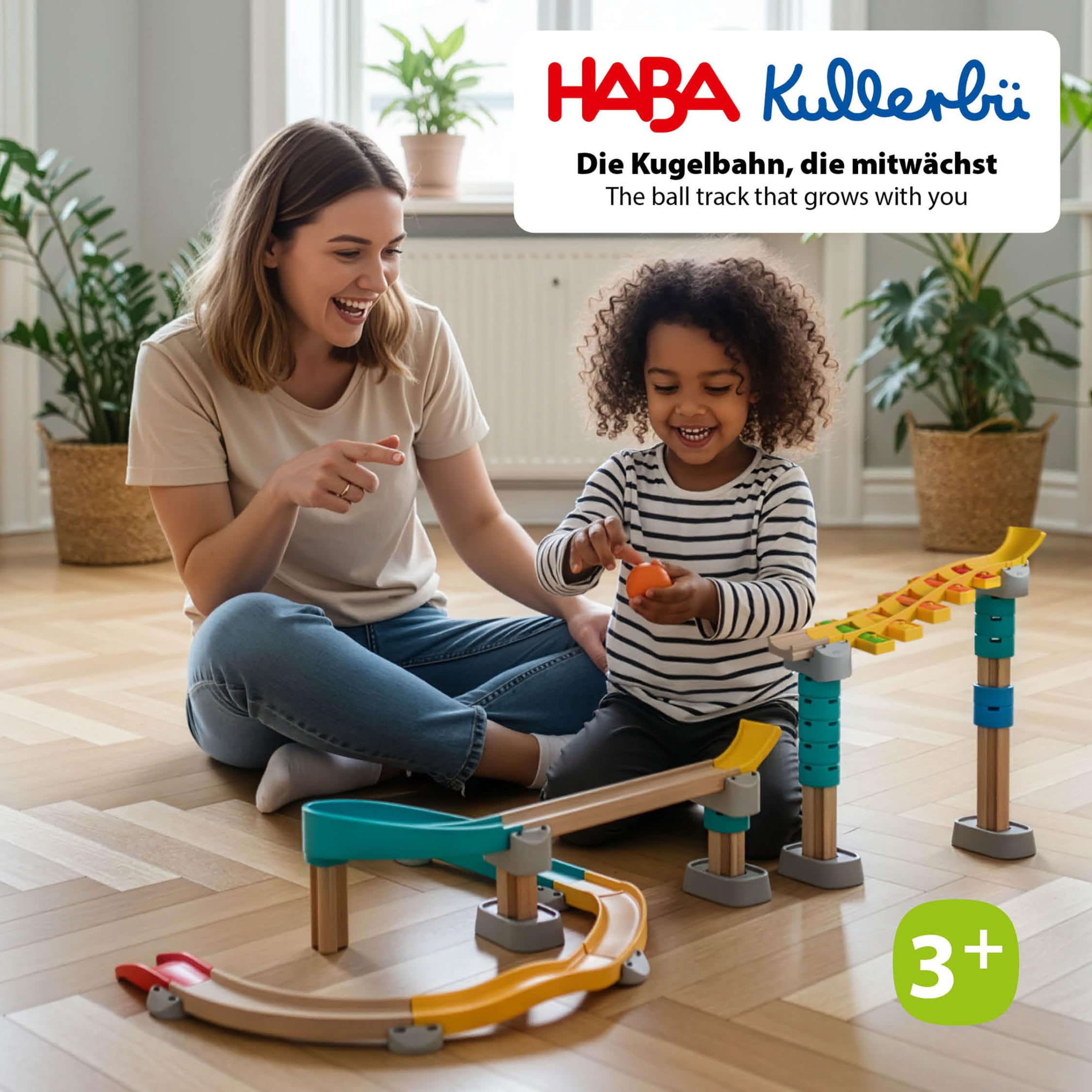 HABA Kullerbü Kugelbahn Klangtreppe Step by Step – Mitwachsendes Spielset ab 12 Monaten bis 4 Jahre – 47 Teile & Sound-Effekte – Kombinierbar mit Allen Kullerbü-Bahnen – 2013383001
