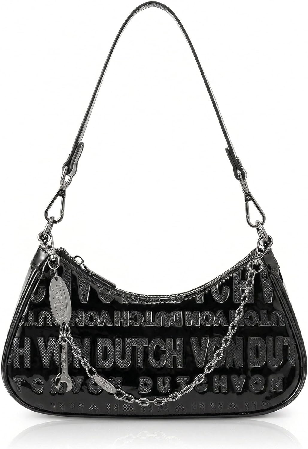 Von Dutch Small Shoulder Bag for Women, Vegan Leather Y2K Purse with Chain Strap & Zip Closure