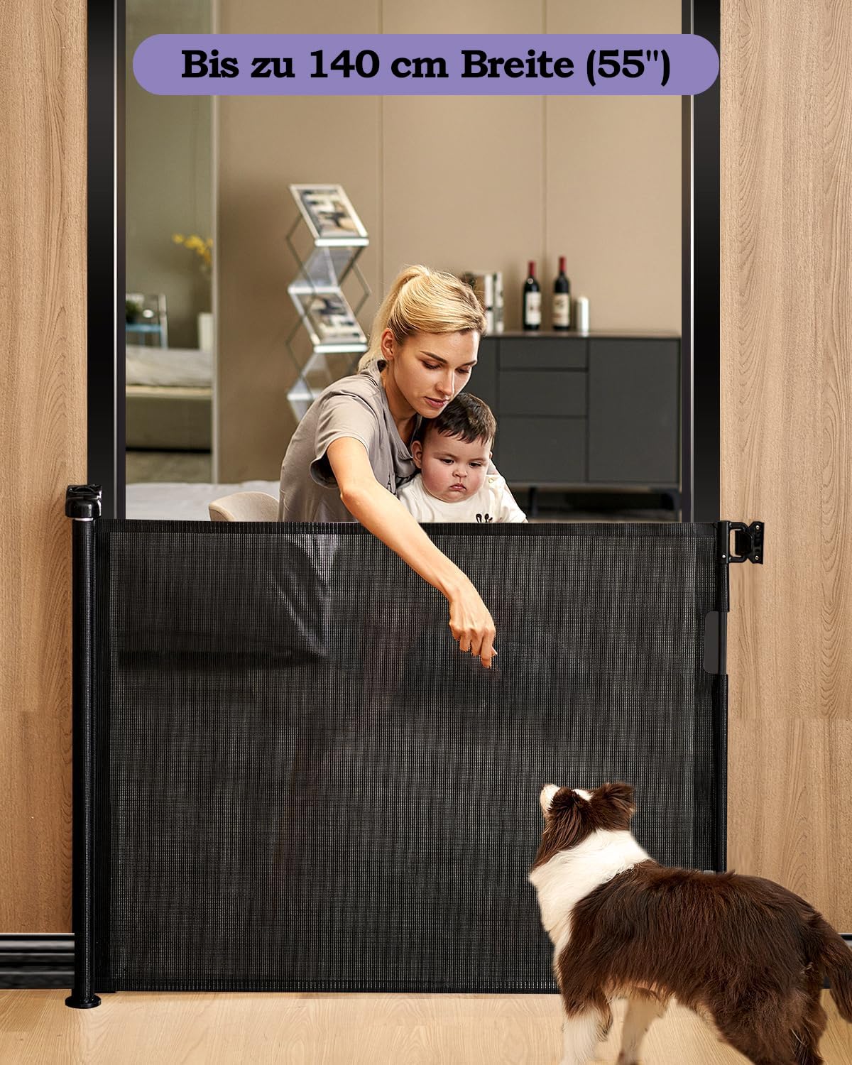 2PCS Treppenschutzgitter für Babys, 86 cm hoch, ausziehbar bis 140 cm breit, Kinderschutzgitter für Türen, Treppen, Flure, Innen- und Außenbereich, Schwarz