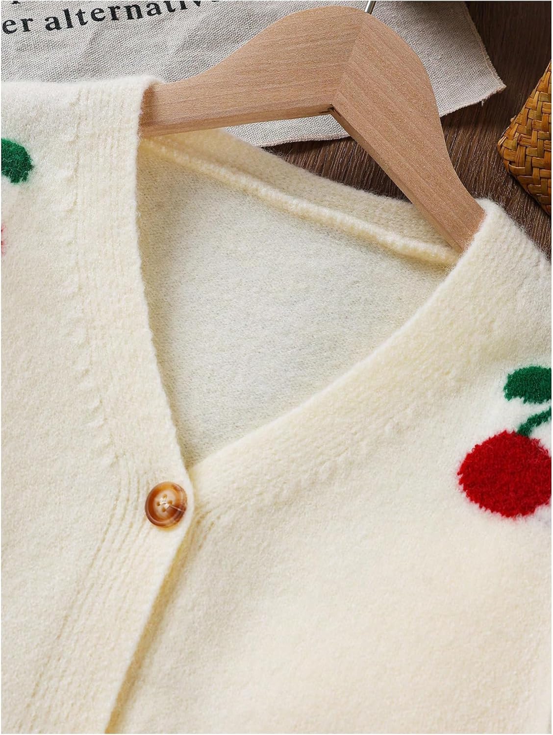 SHENHE Girl's Cherry Cardigan Sweater Button Down Lightweight Soft Knit Fall Crop Cardigan - Image 3