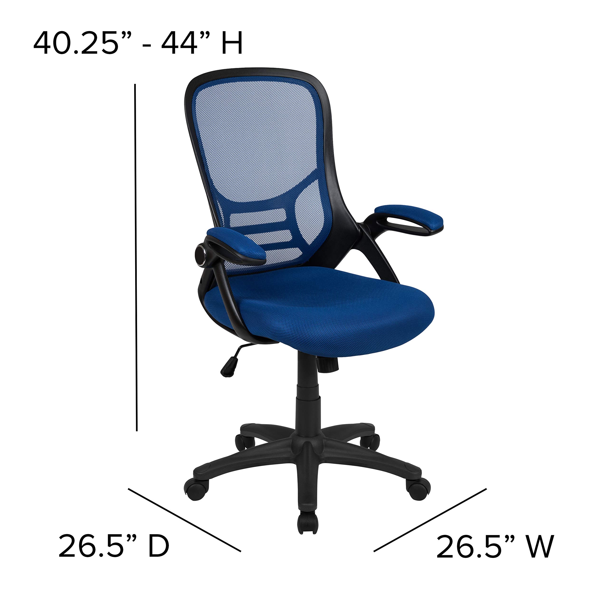 Porter - Silla de oficina giratoria de respaldo alto con soporte lumbar ajustable y altura del asiento, silla de escritorio ergonómica de malla con reposabrazos abatibles, azul/negro 4