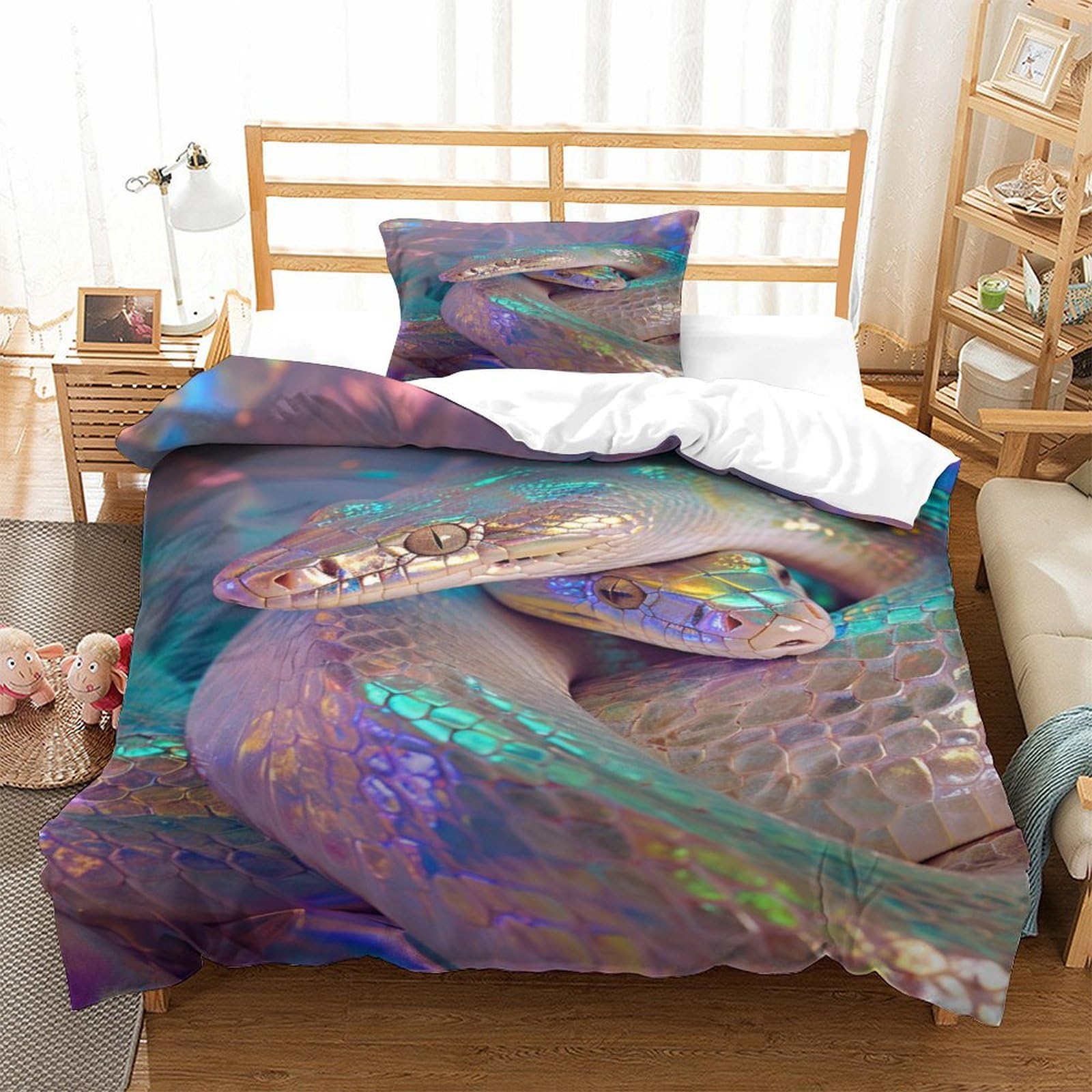 P1S9U7W5Y Iridescent Shell 3D Printed Microfiber Duvet Cover Set 3pcs, Opal Pearl Bedding Set, Soft All Season Bedroom Decor Single（135x200cm）