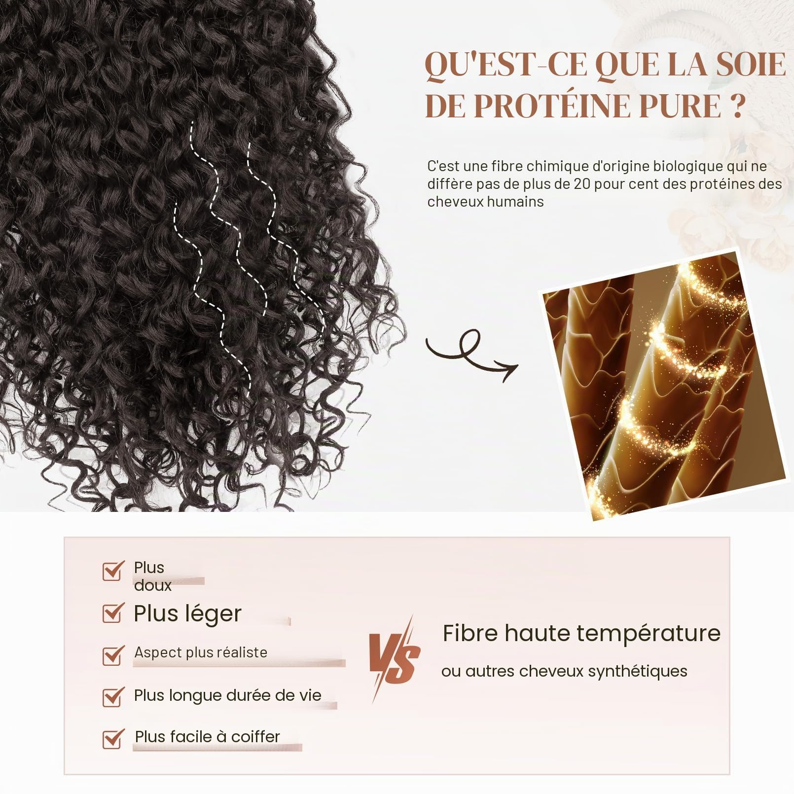 Extensions de cheveux à clipser, FLUFYMOOZ 4 pièces 100 % Pure Protéine Soie Extensions de cheveux Longues, Douces, Naturelles, 50,8 cm, Extension de cheveux bouclés pour femmes (Brun Chocolat Foncé)