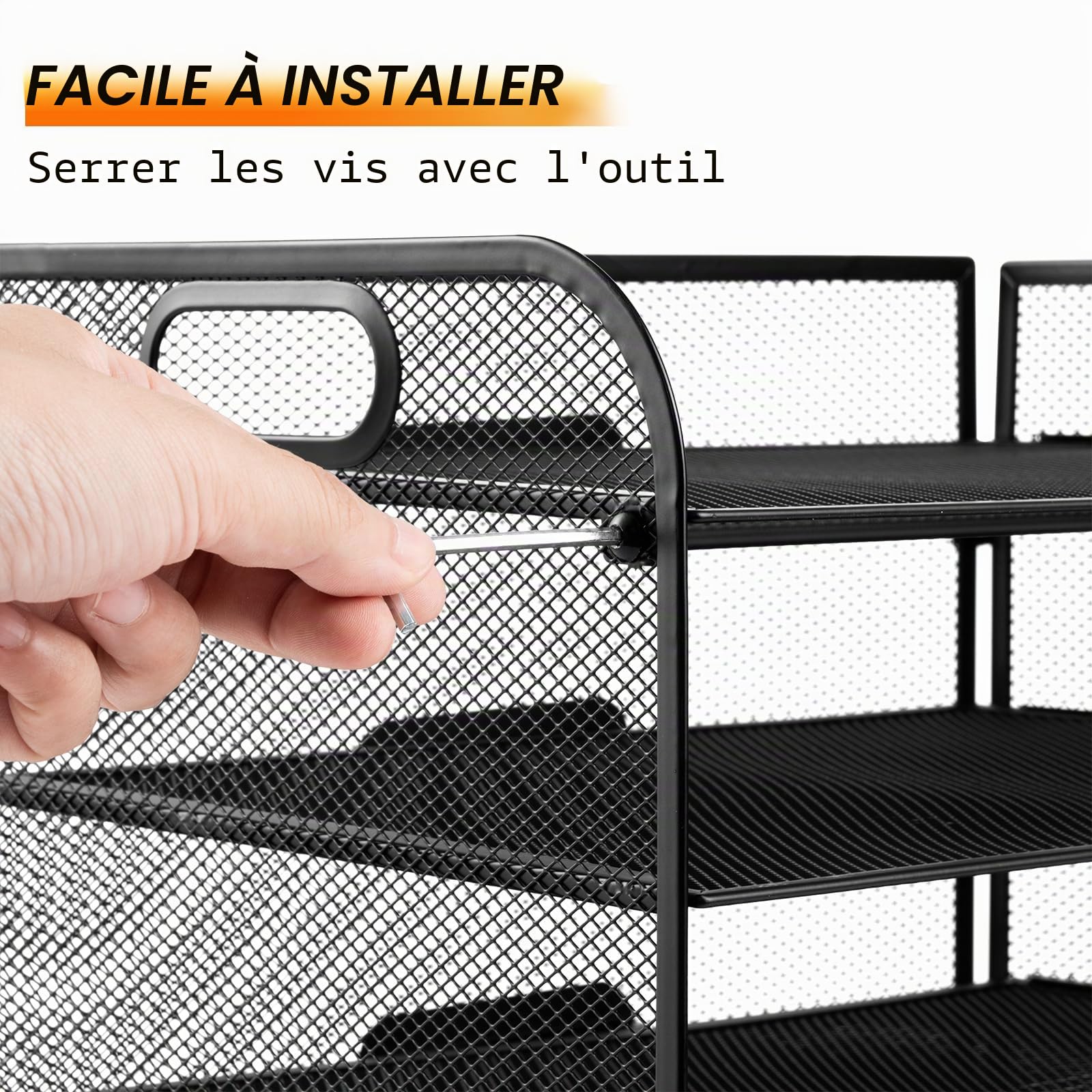 Bac à Courrier, Organiseur de Bureau 5 Niveaux, Noir | Supports de Classement en Maille avec Poignée, Organiseur de Papier, pour Dossier de Fichiers A4