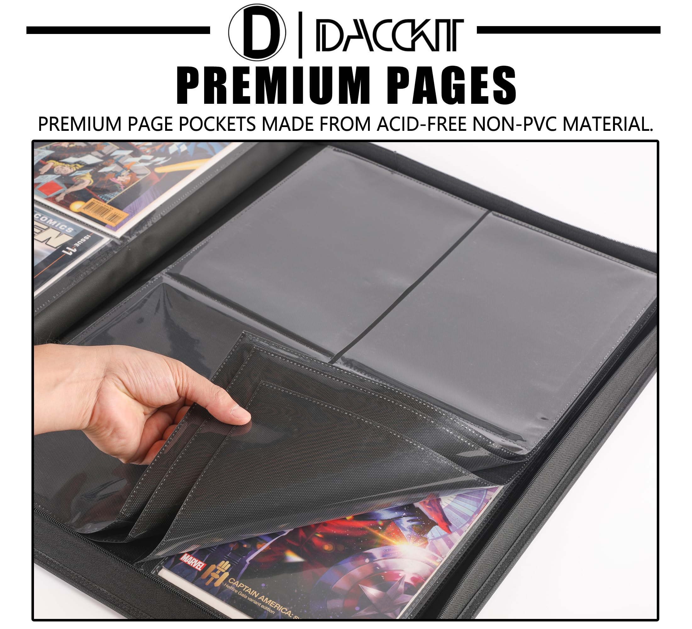 D DACCKIT Raccoglitore di fumetti di alta qualità, contiene 96 fumetti, album per fumetti con maniche, adatto per fumetti regolari e fumetti insaccati e imbarcati (modello C, nero classico)