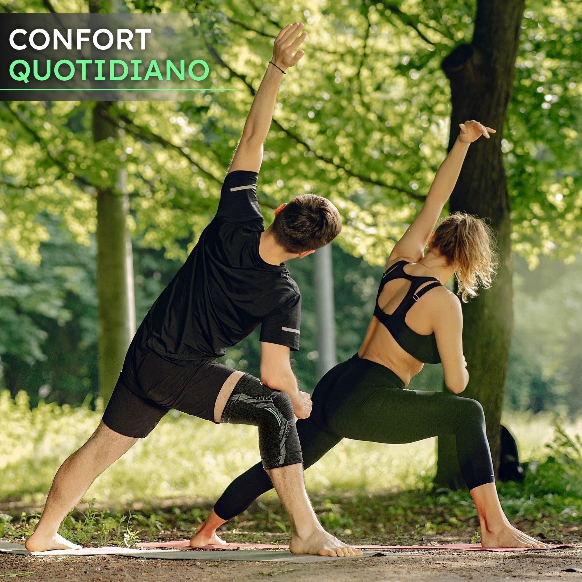 NativoDex Ginocchiera Stabilizzante di Supporto per Menisco e Legamenti - Tutore Ginocchio Antiscivolo di Compressione per Uomo e Donna - Ginocchiere Palestra