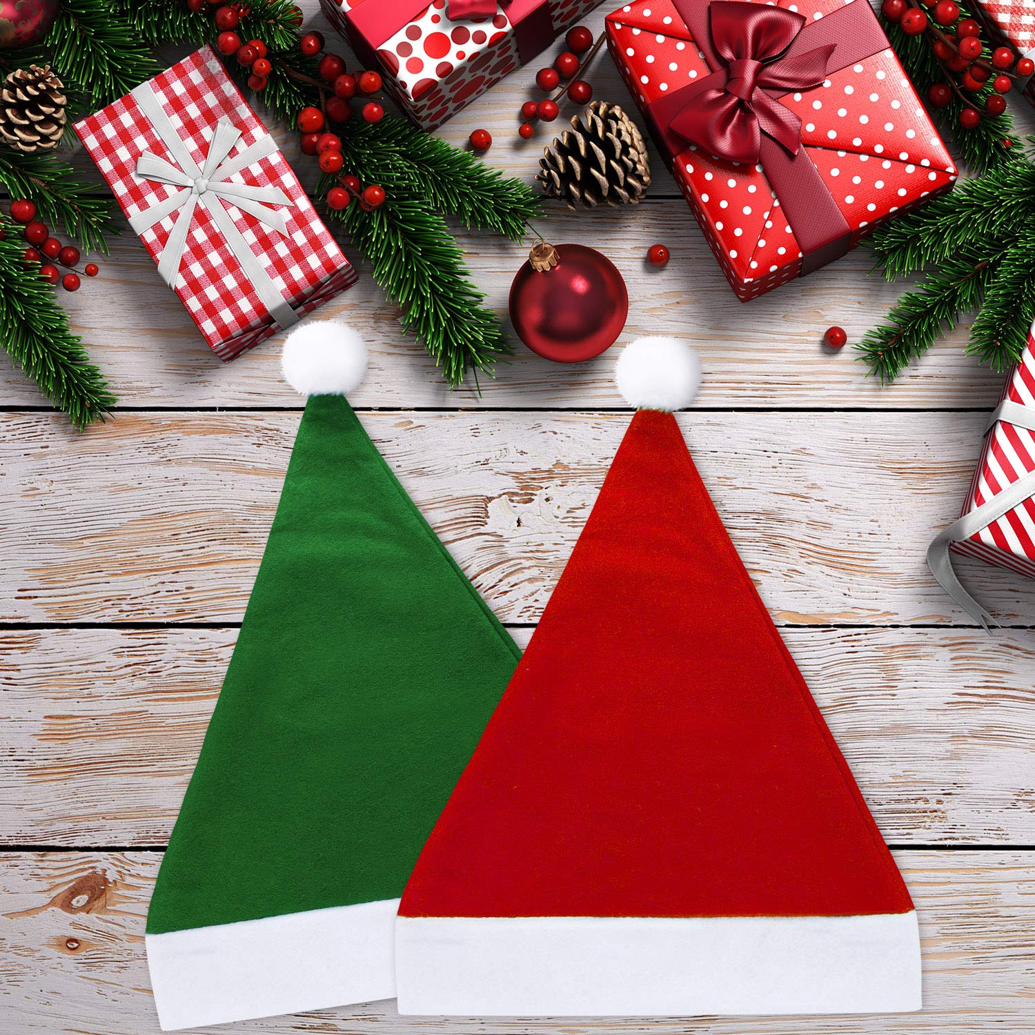 24 Piezas Sombreros de Papá Noel de Tela No Tejida de Navidad Gorros de Santa Claus de Navidad para Adultos Suministros de Fiesta de Navidad (Verde y Rojo)