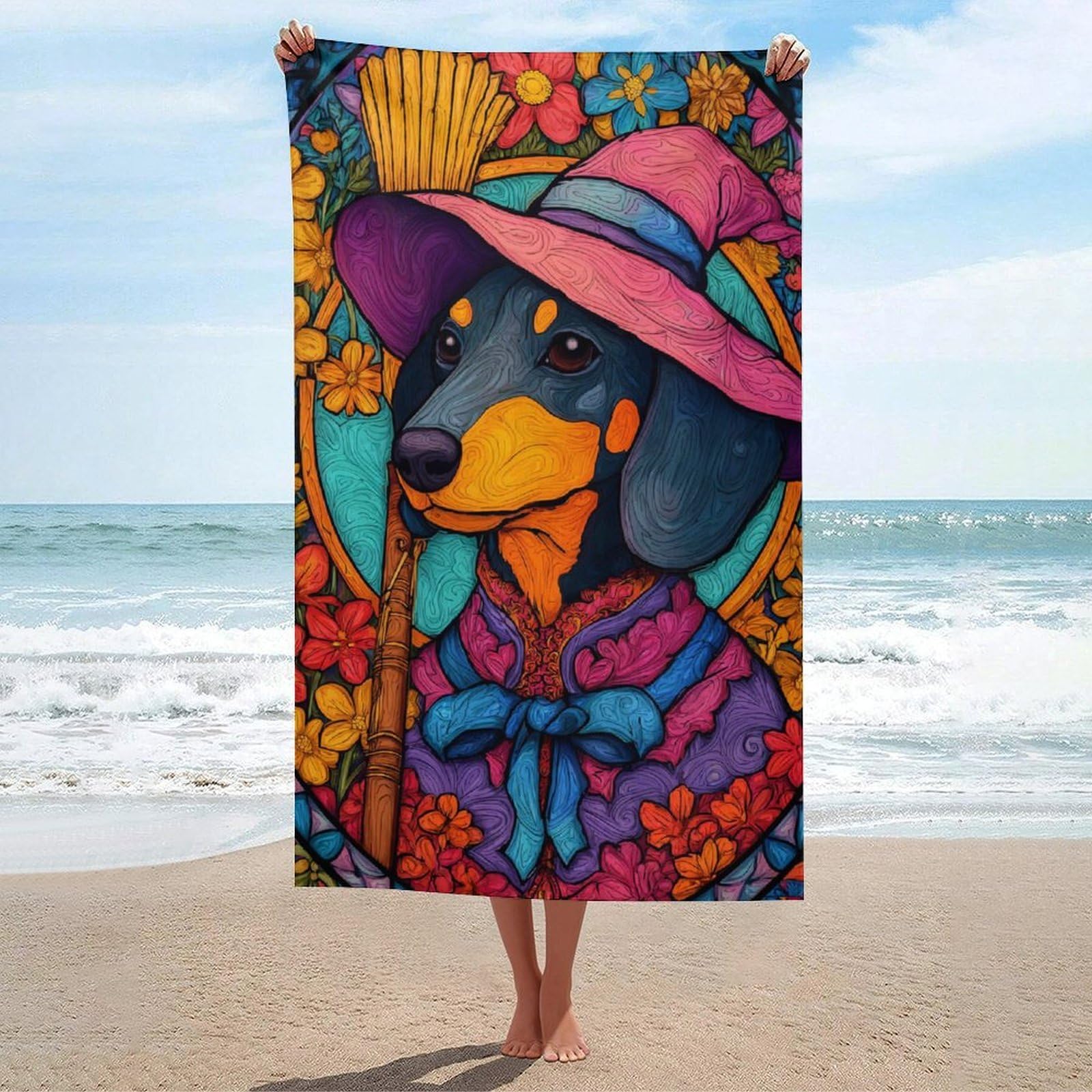 asbwuo Dachshund Witch Costume with Broom Beach Towel